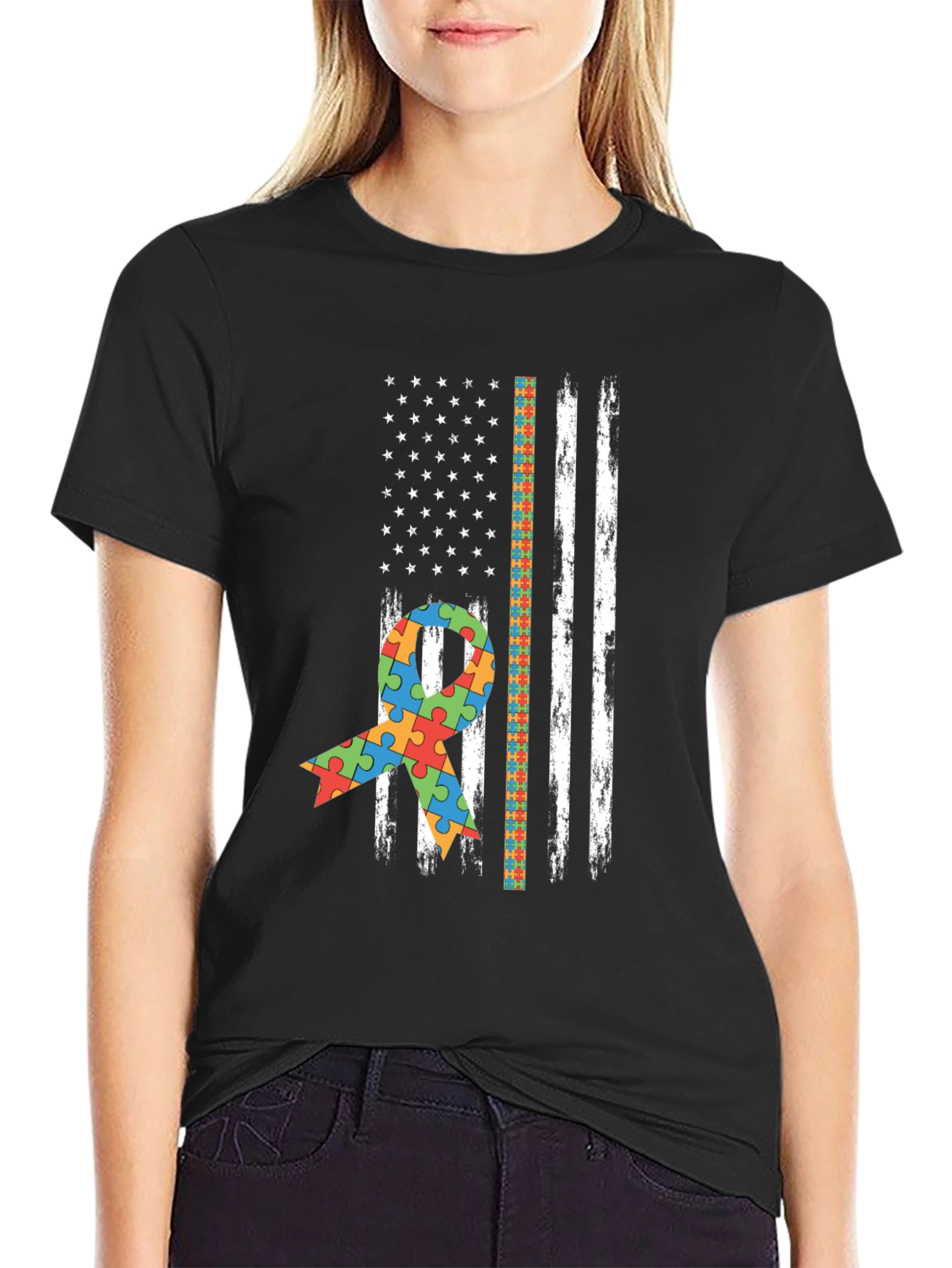 Autism Awareness American Flag T-Shirt