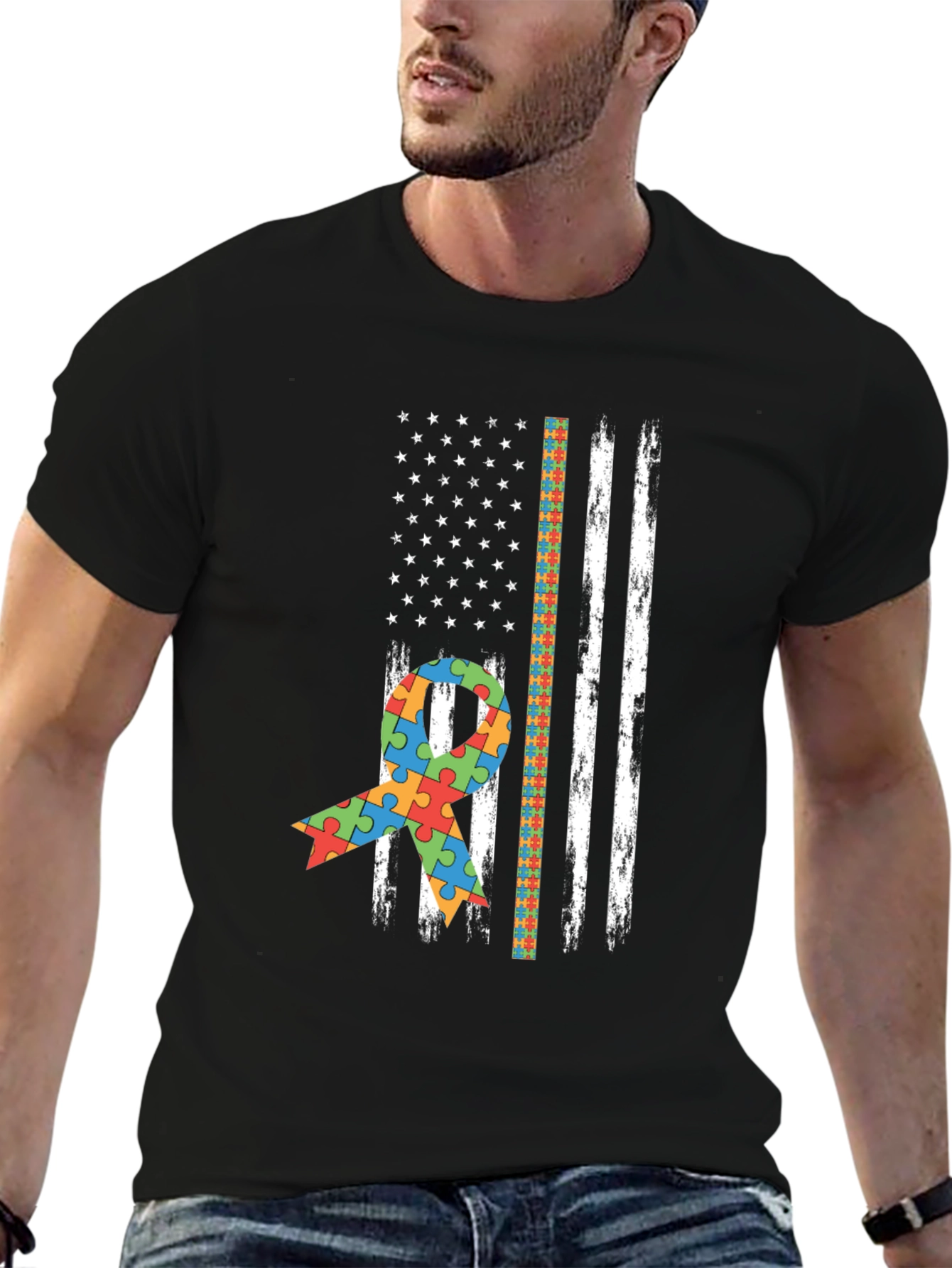 Autism Awareness American Flag T-Shirt
