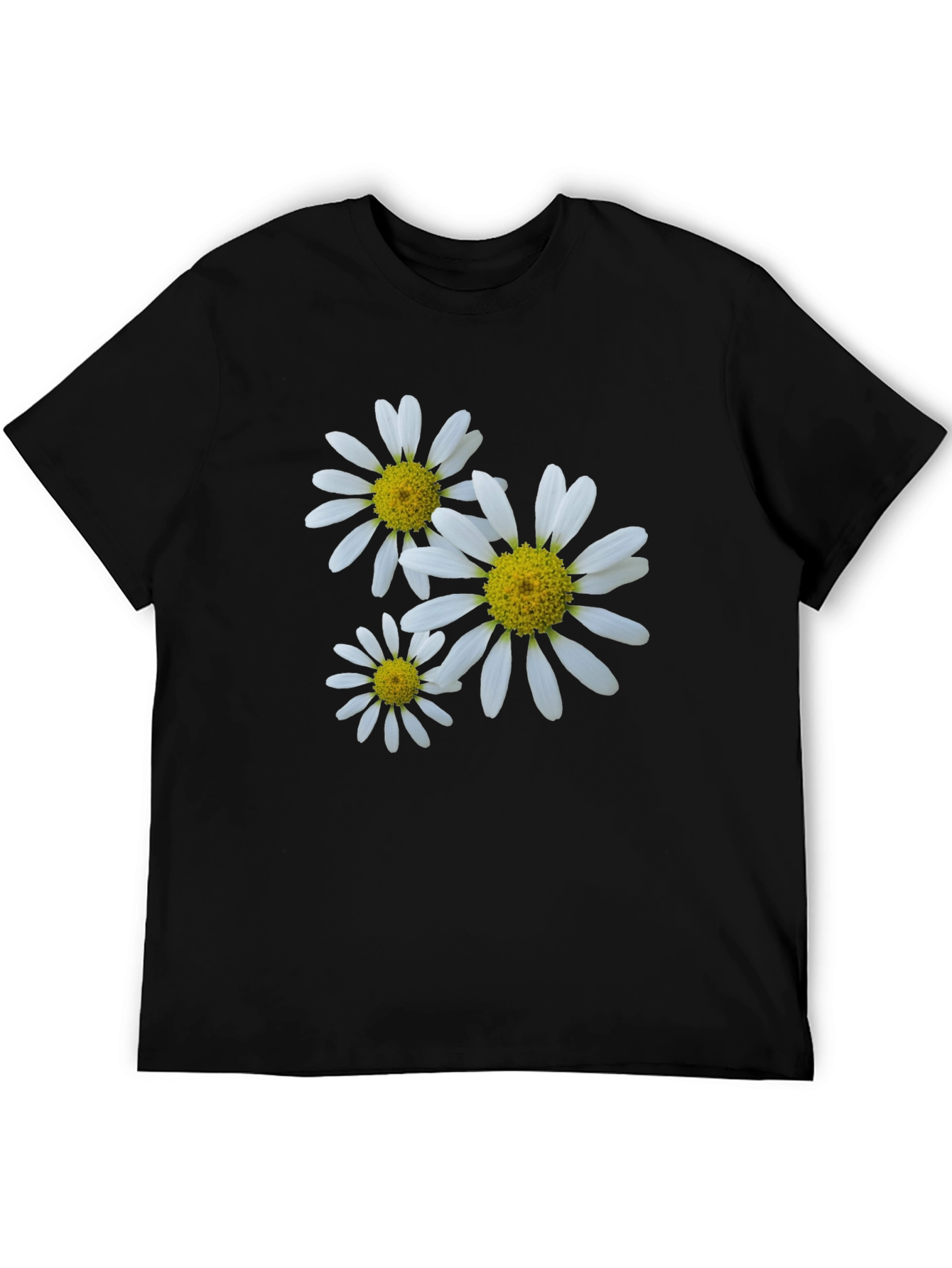 Daisy Flower Print Black T-Shirt