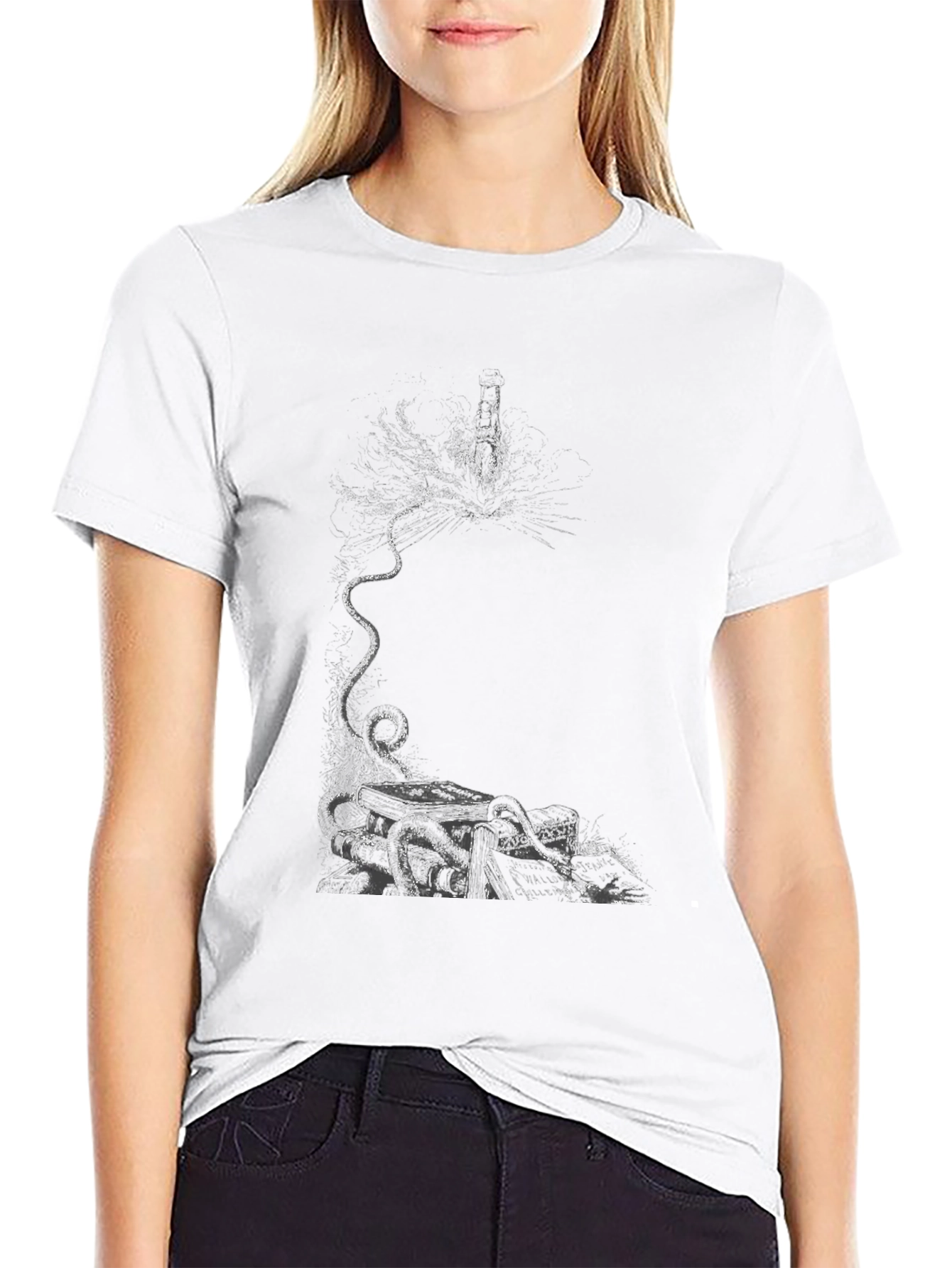 Abstract Cat Graphic Black T-Shirt