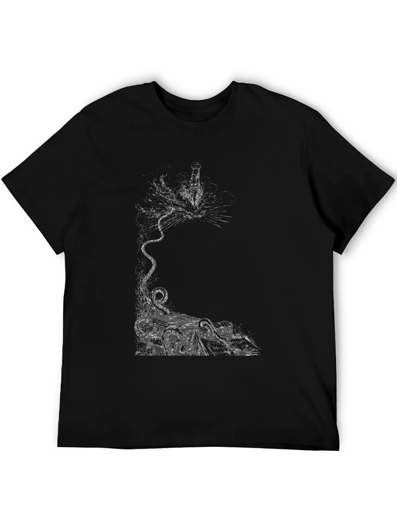 Abstract Cat Graphic Black T-Shirt