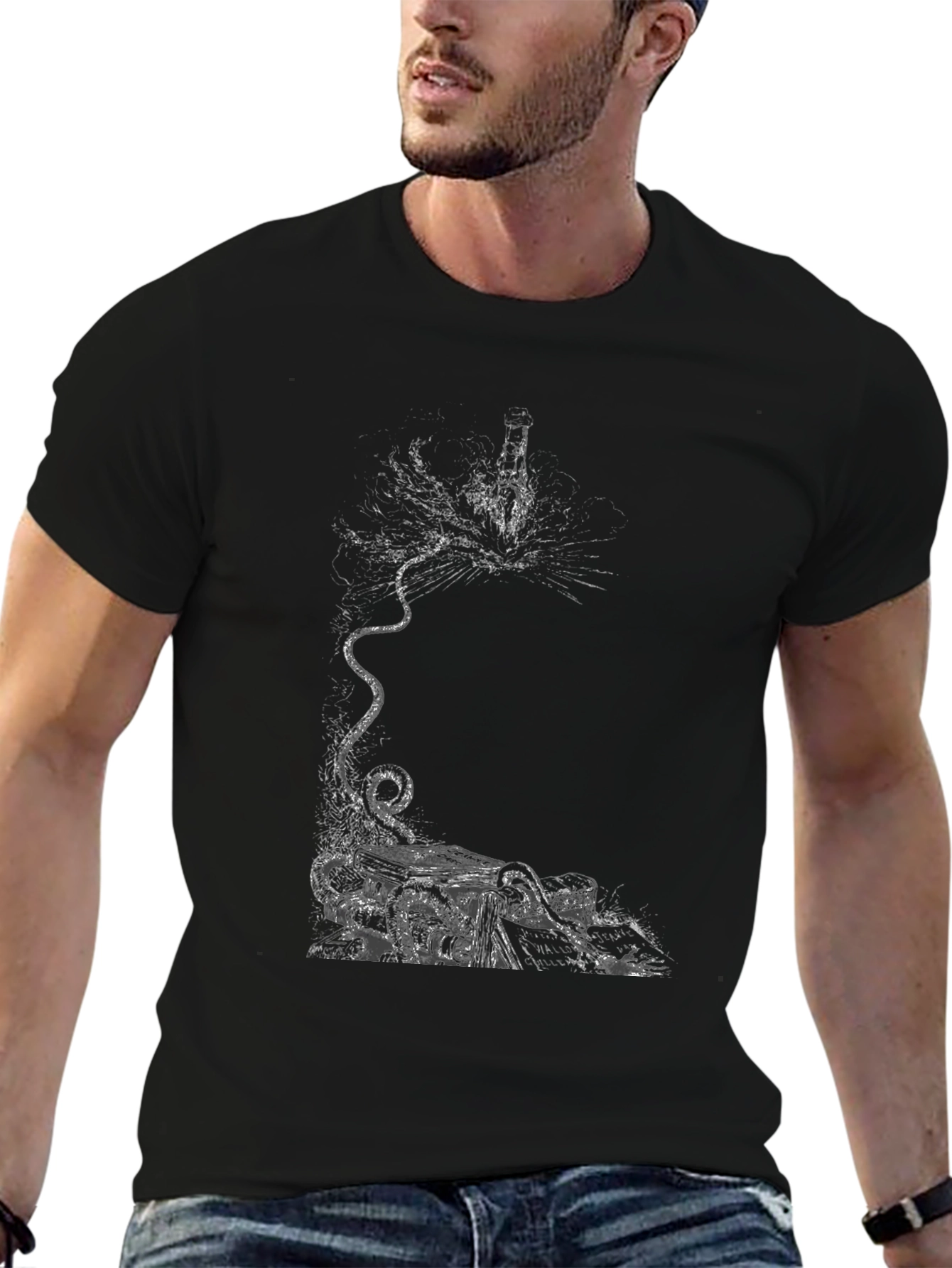 Abstract Cat Graphic Black T-Shirt