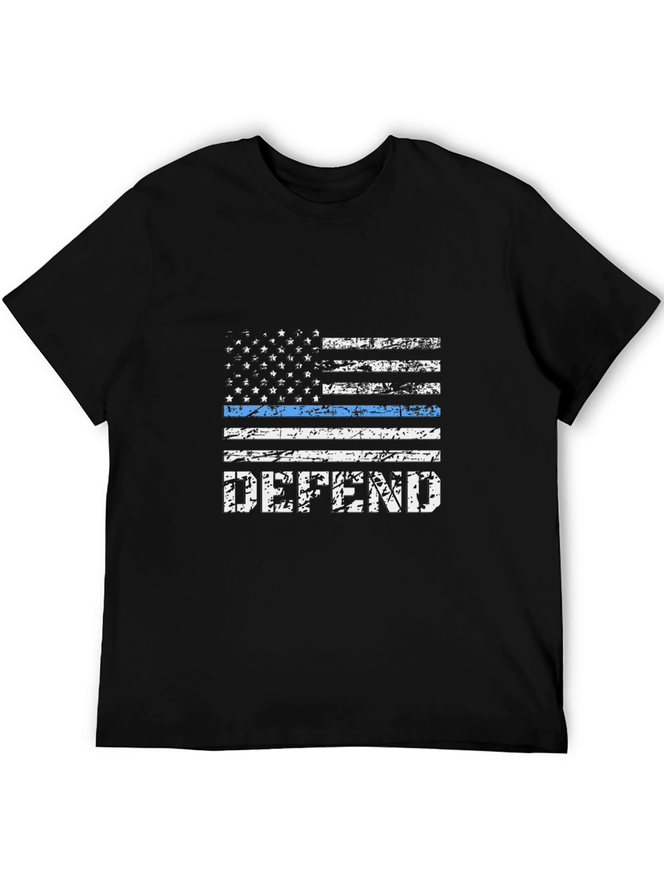 Defend Blue Line Flag T-Shirt - Black