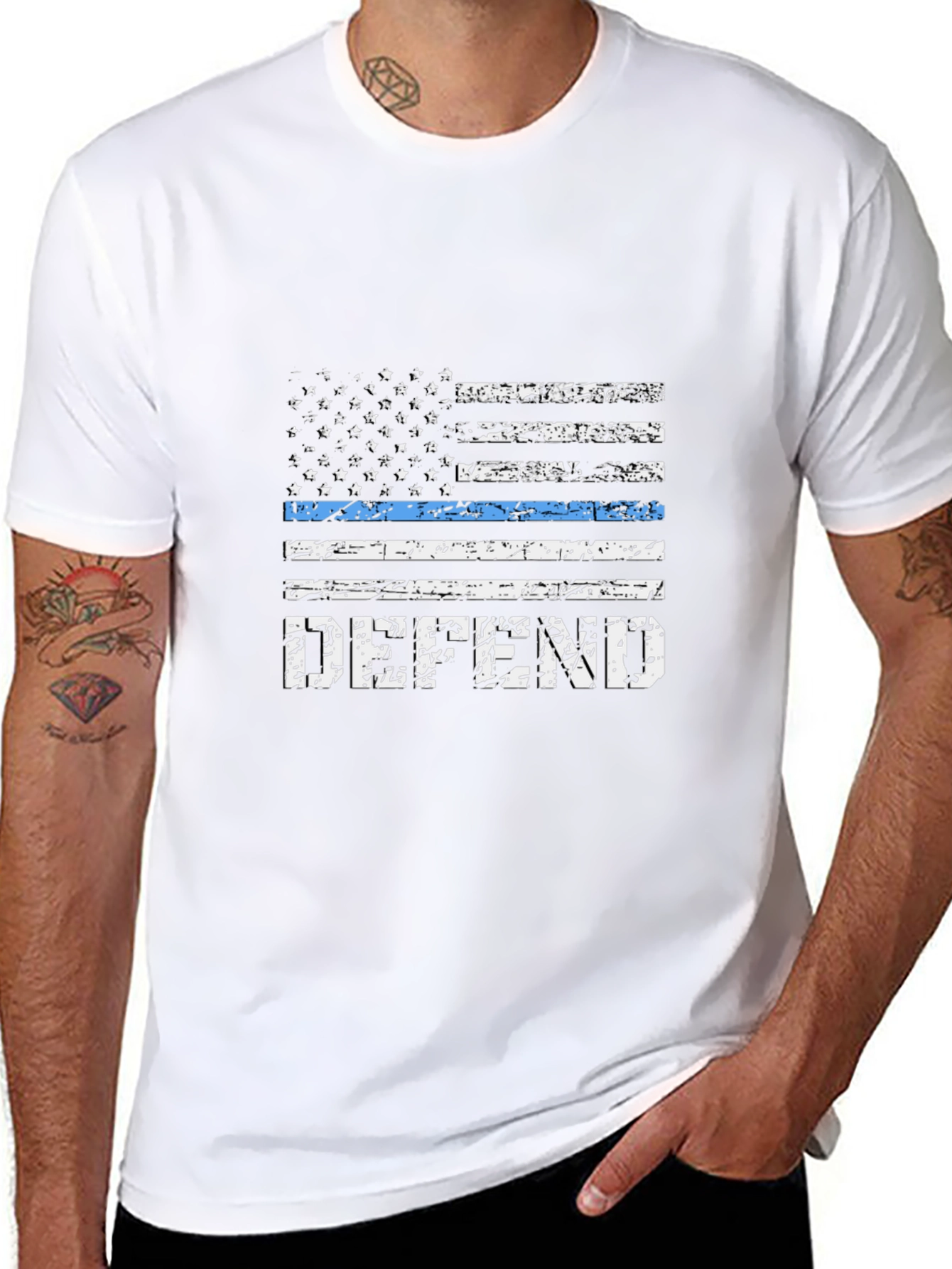 Defend Blue Line Flag T-Shirt - Black