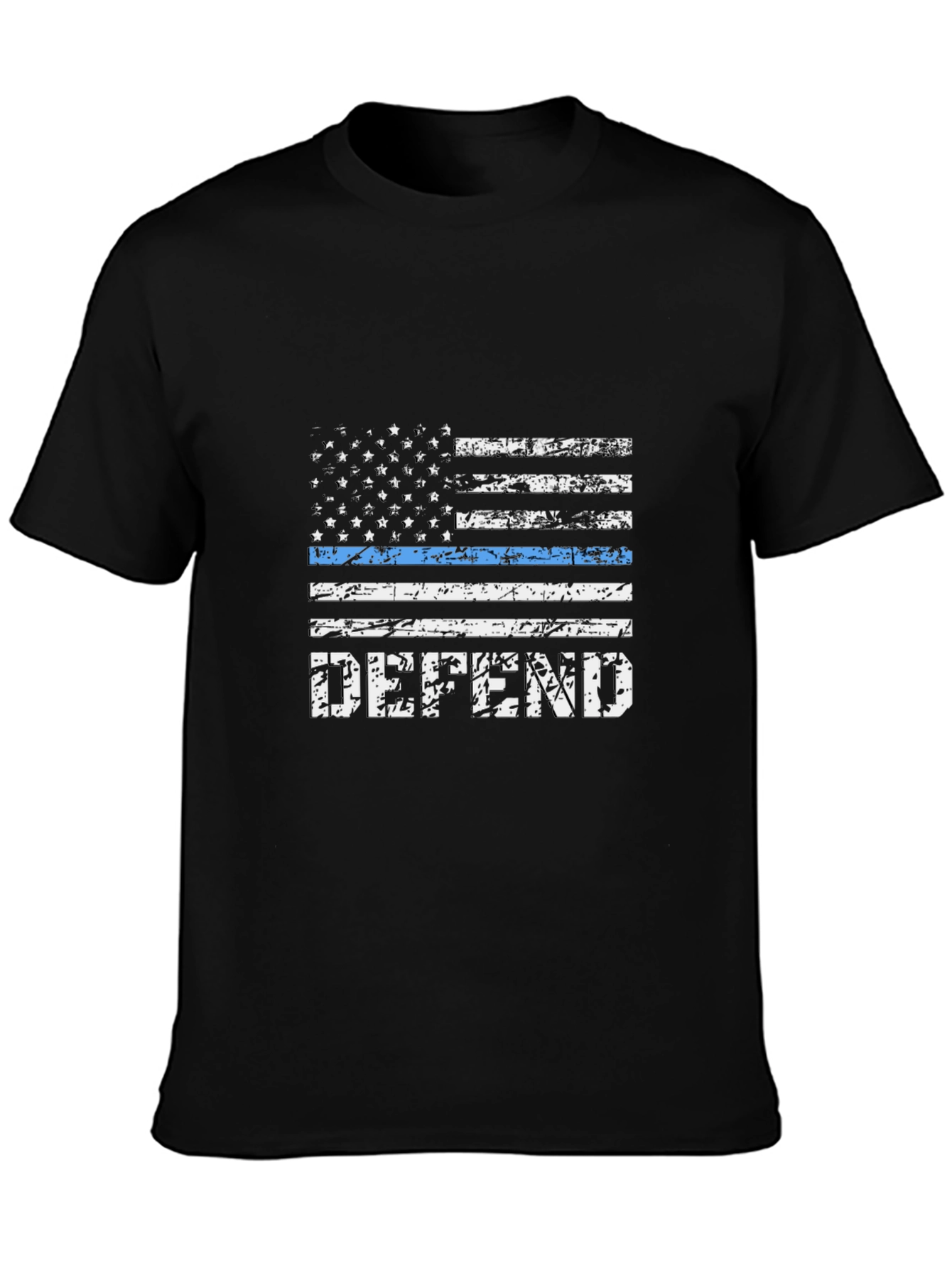 Defend Blue Line Flag T-Shirt - Black