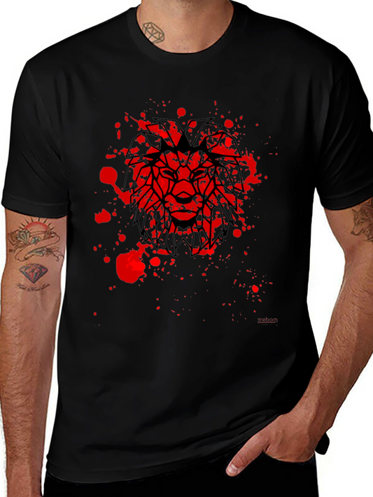Lion Graphic Black T-Shirt - Geometric Bold Design