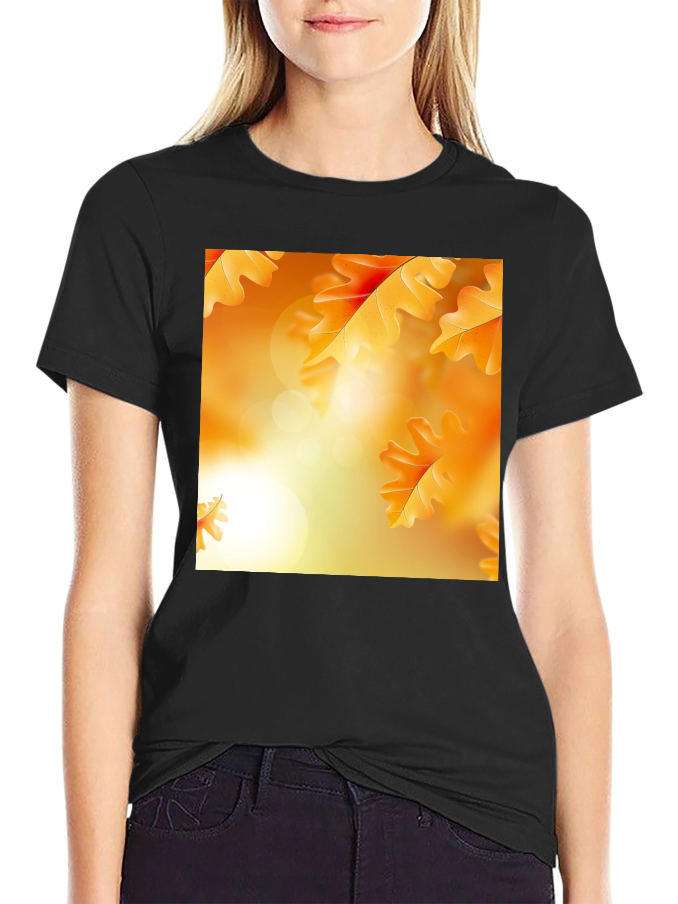 Autumn Leaves Graphic T-Shirt - Black Crew Neck Tee