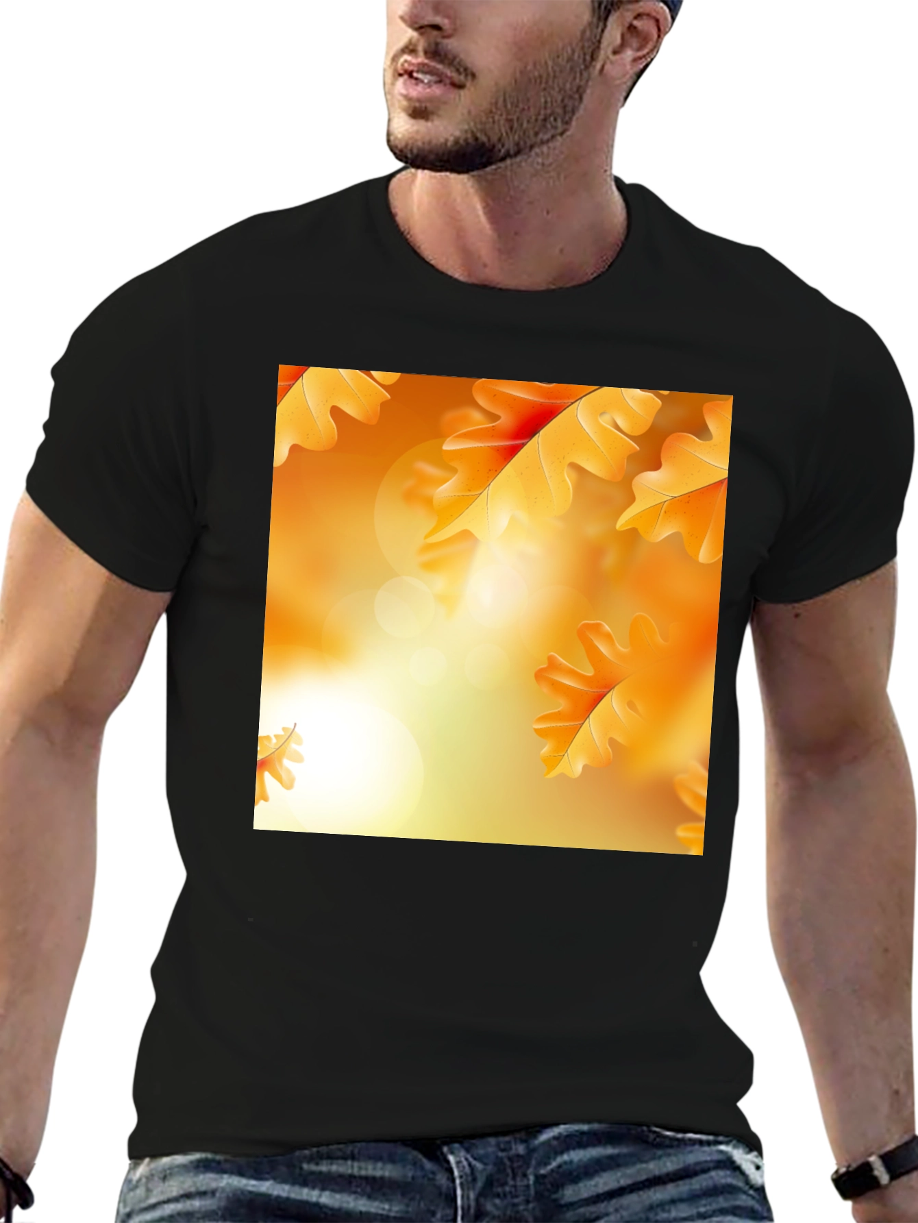 Autumn Leaves Graphic T-Shirt - Black Crew Neck Tee