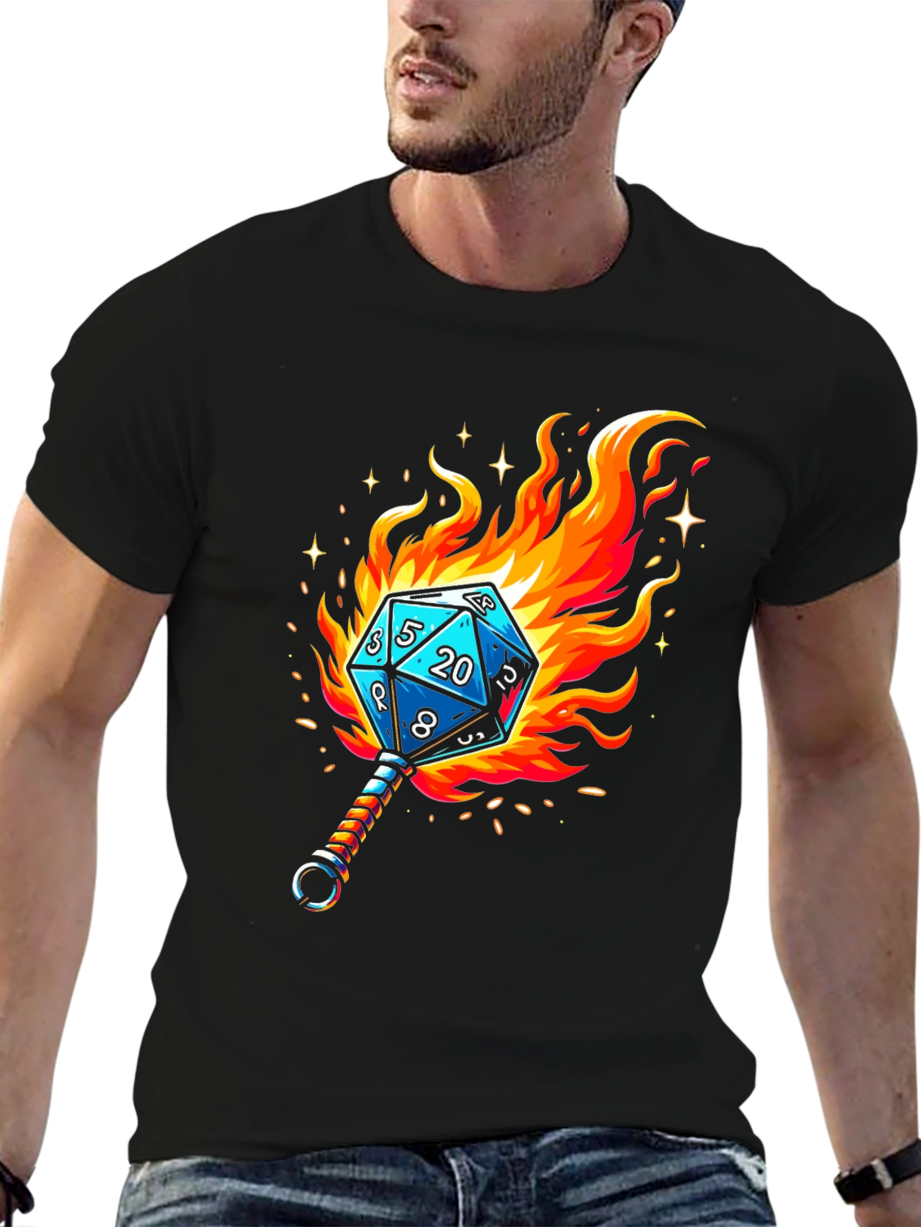 Fiery Dice D20 Graphic T-Shirt