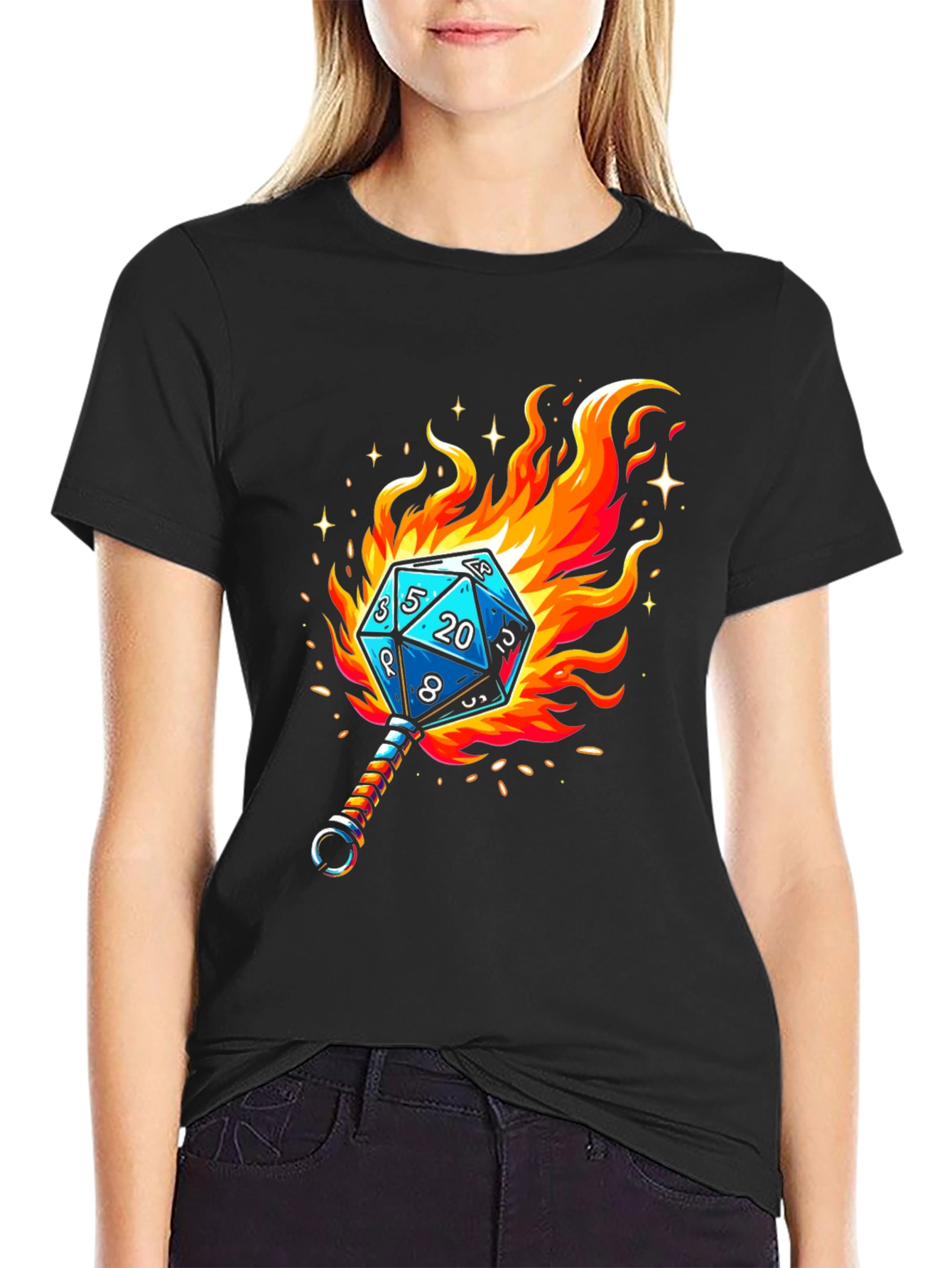 Fiery Dice D20 Graphic T-Shirt