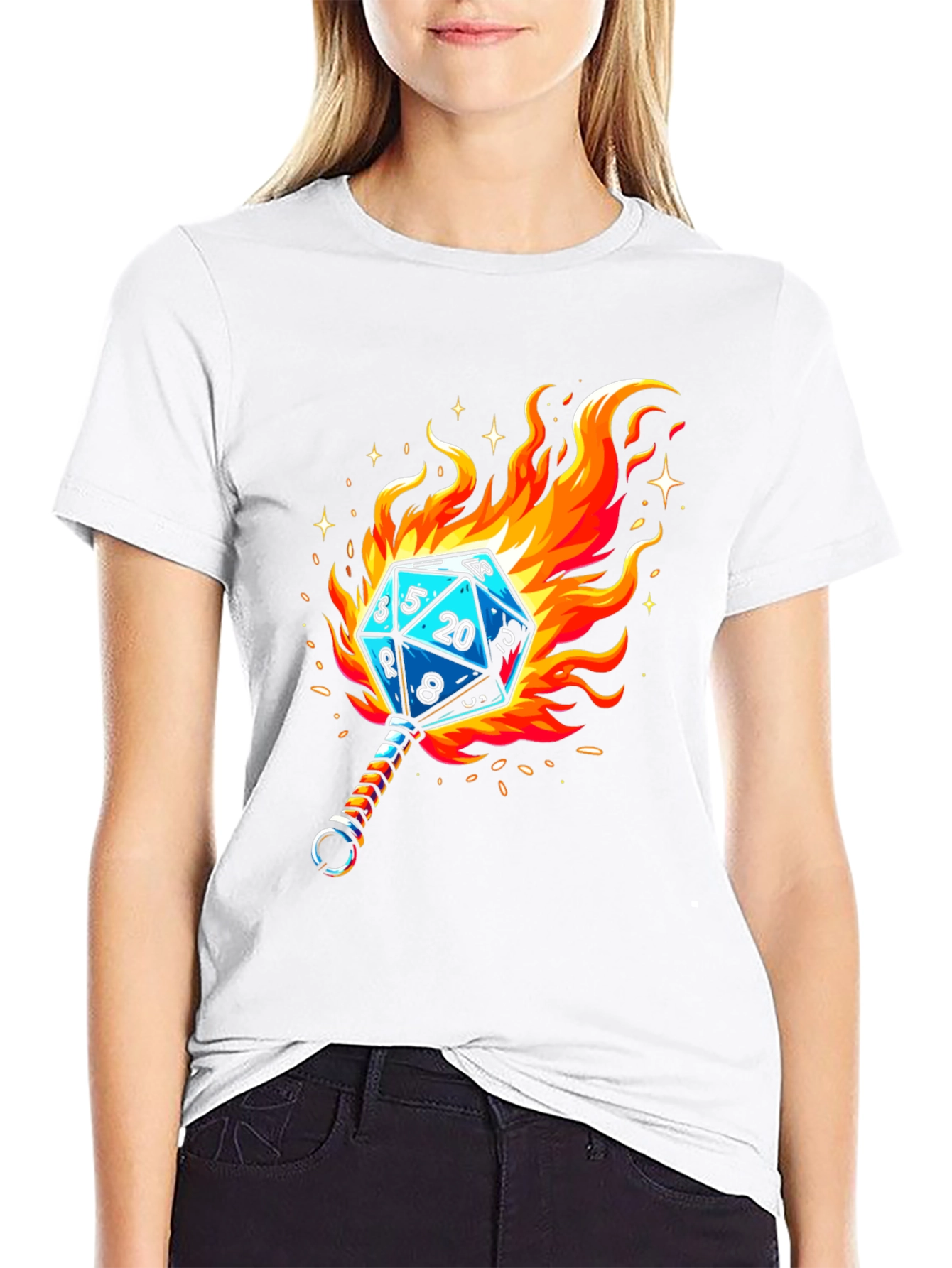 Fiery Dice D20 Graphic T-Shirt