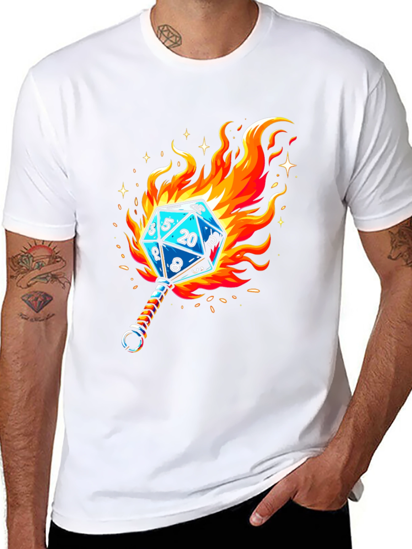 Fiery Dice D20 Graphic T-Shirt