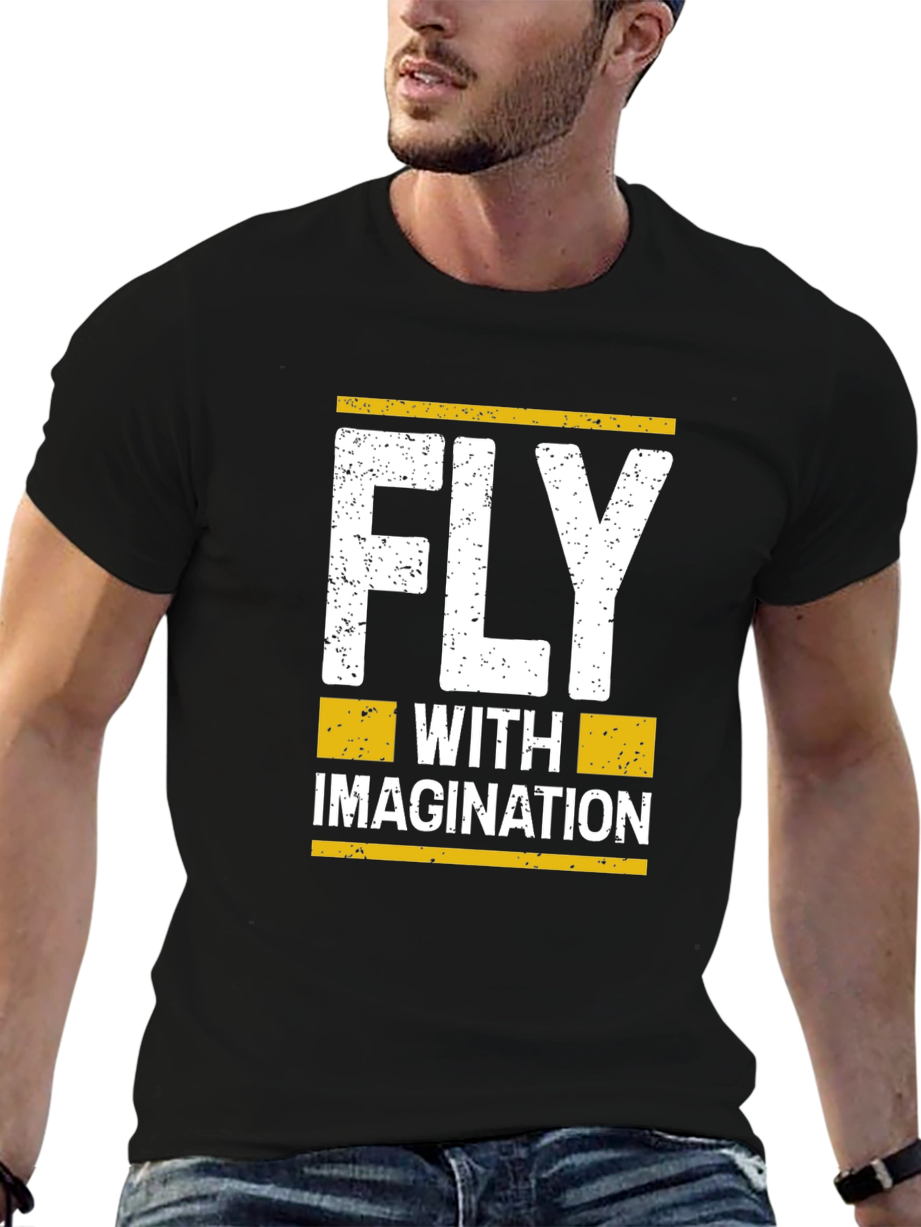 Fly With Imagination Graphic Tee - Black Cotton T-Shirt