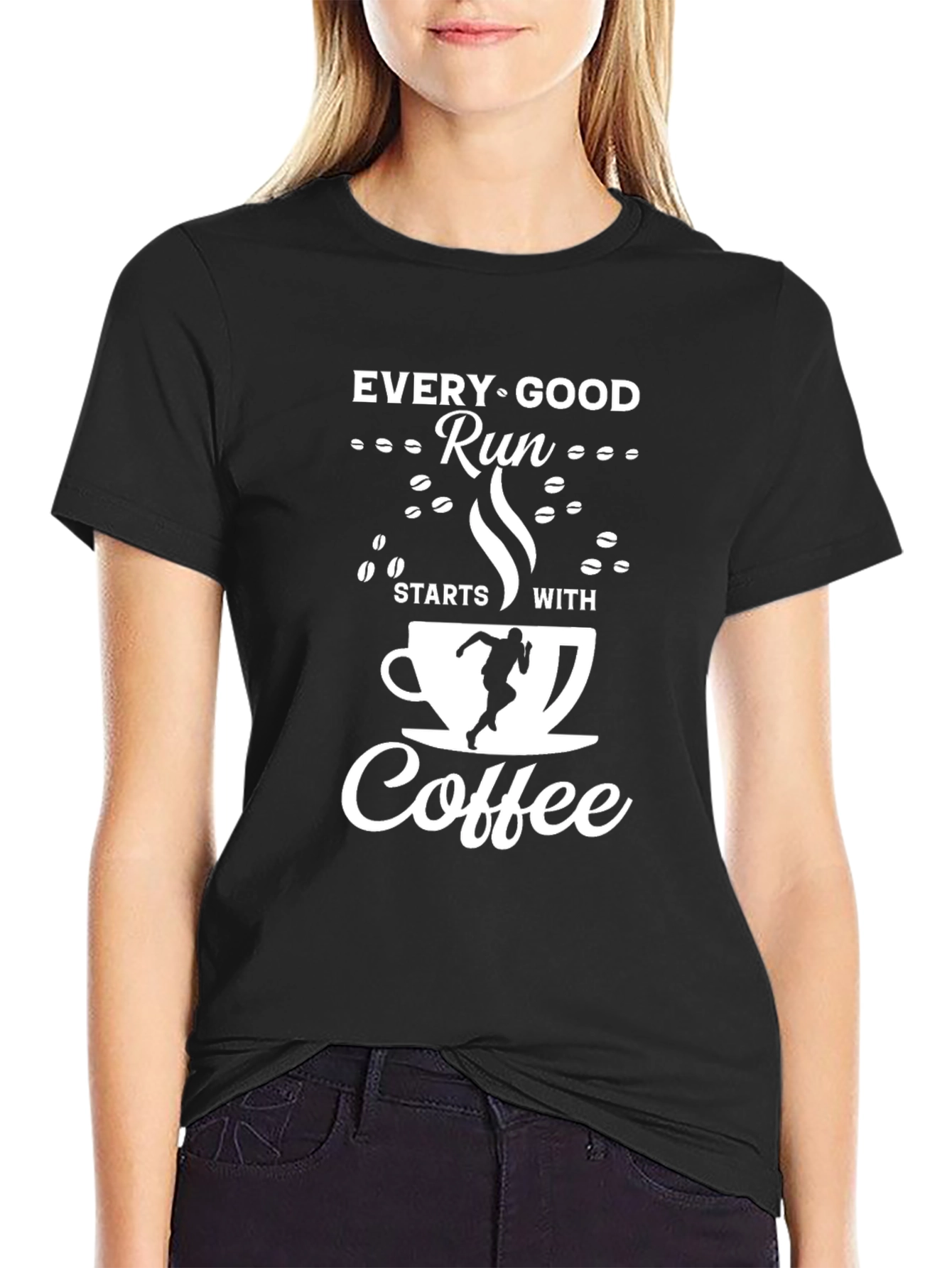 Every Good Run Starts With Coffee Black T-Shirt