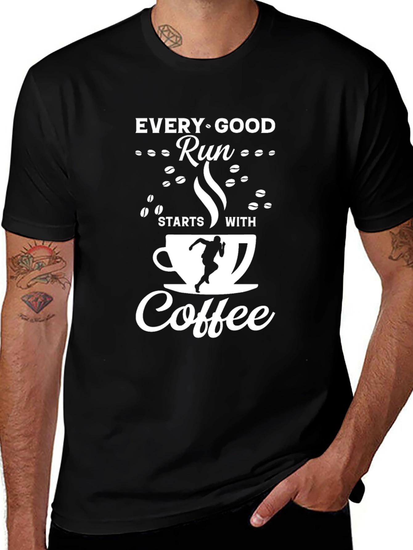 Every Good Run Starts With Coffee Black T-Shirt