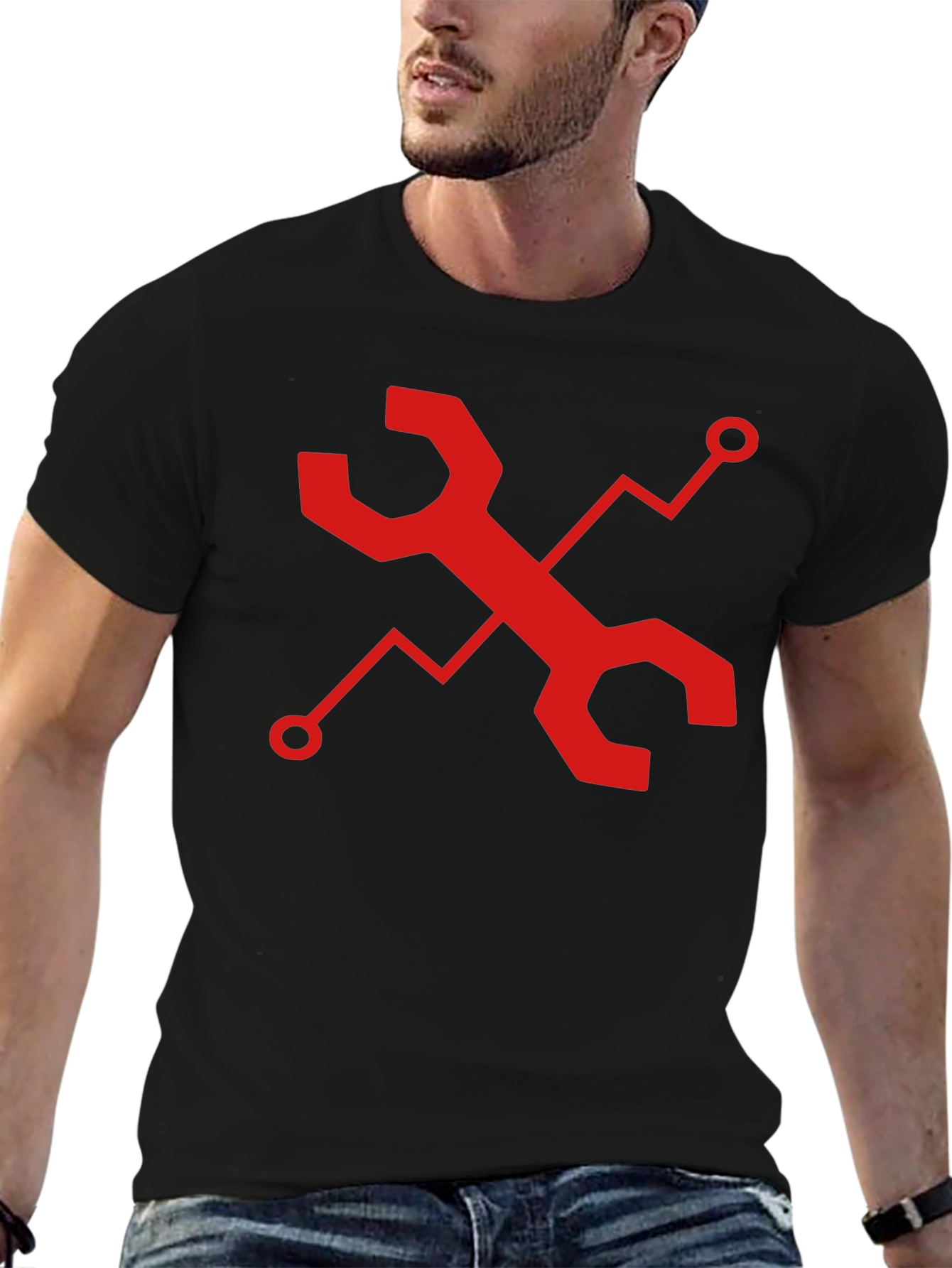 Tech Wrench Graphic Tee - Black Cotton Comfort