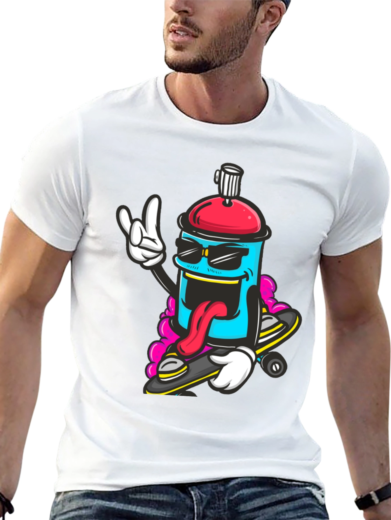 Cool Cartoon Spray Can Skateboard T-Shirt