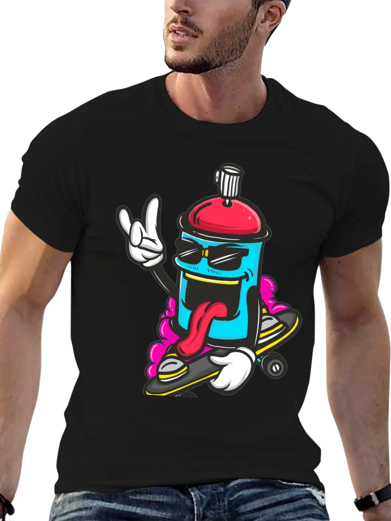 Cool Cartoon Spray Can Skateboard T-Shirt
