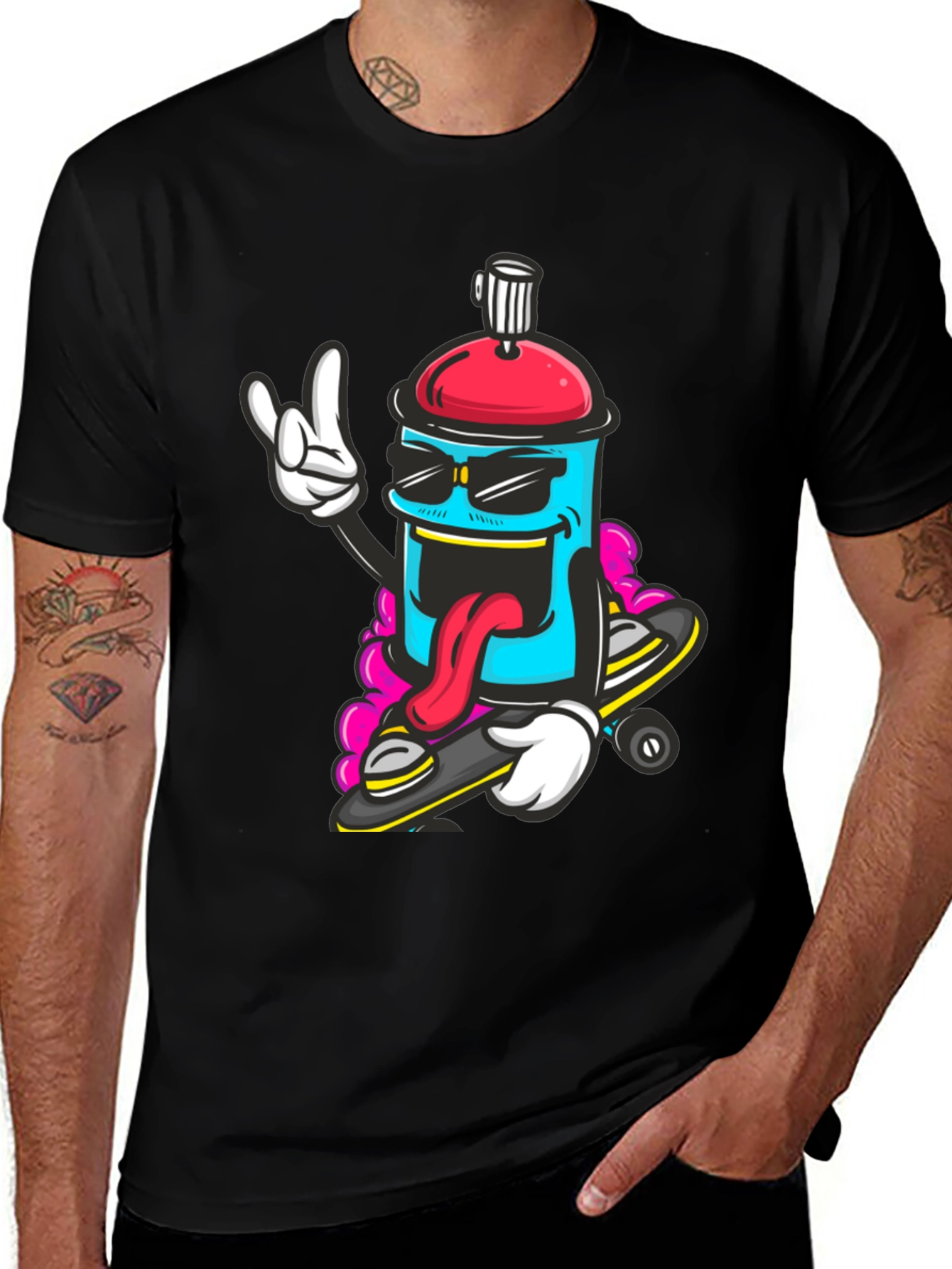 Cool Cartoon Spray Can Skateboard T-Shirt