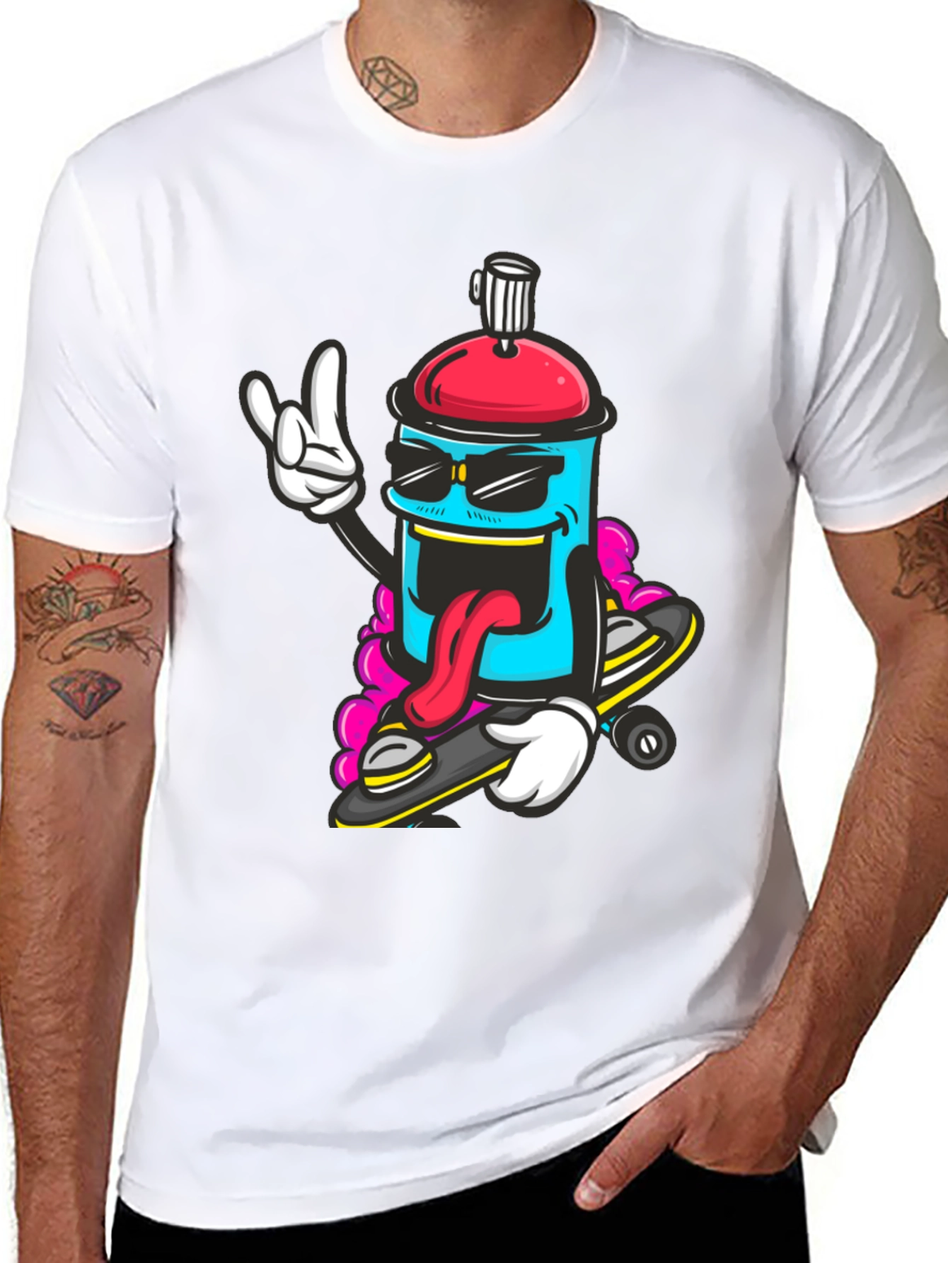Cool Cartoon Spray Can Skateboard T-Shirt