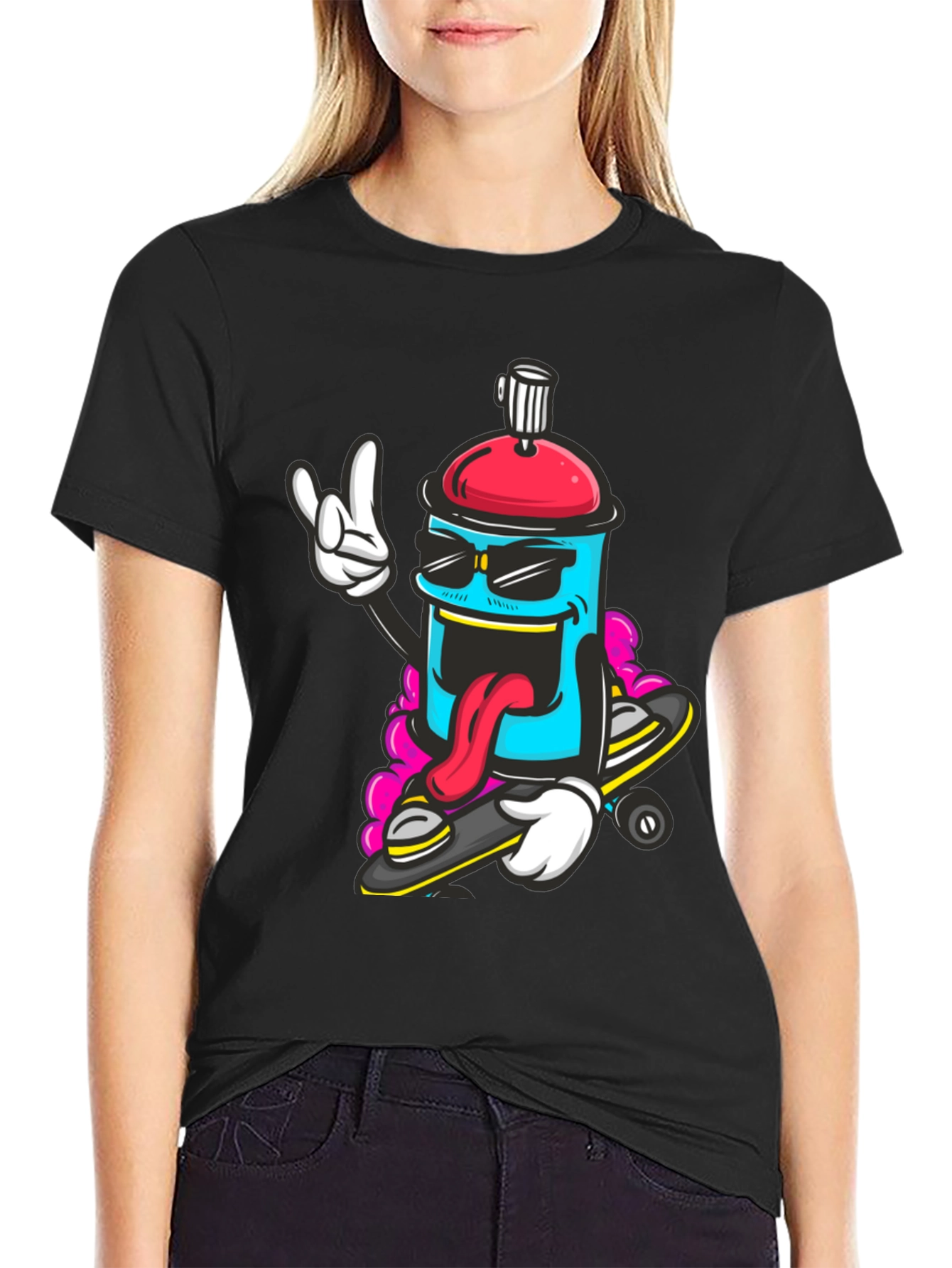 Cool Cartoon Spray Can Skateboard T-Shirt