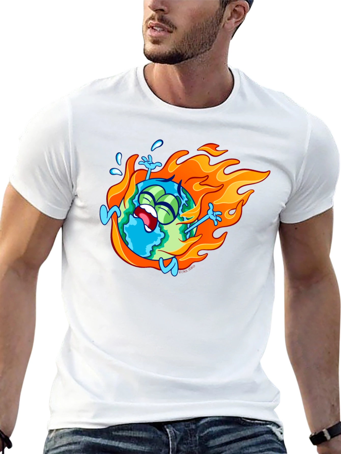 Burning Earth Graphic Tee - Black Cotton T-Shirt