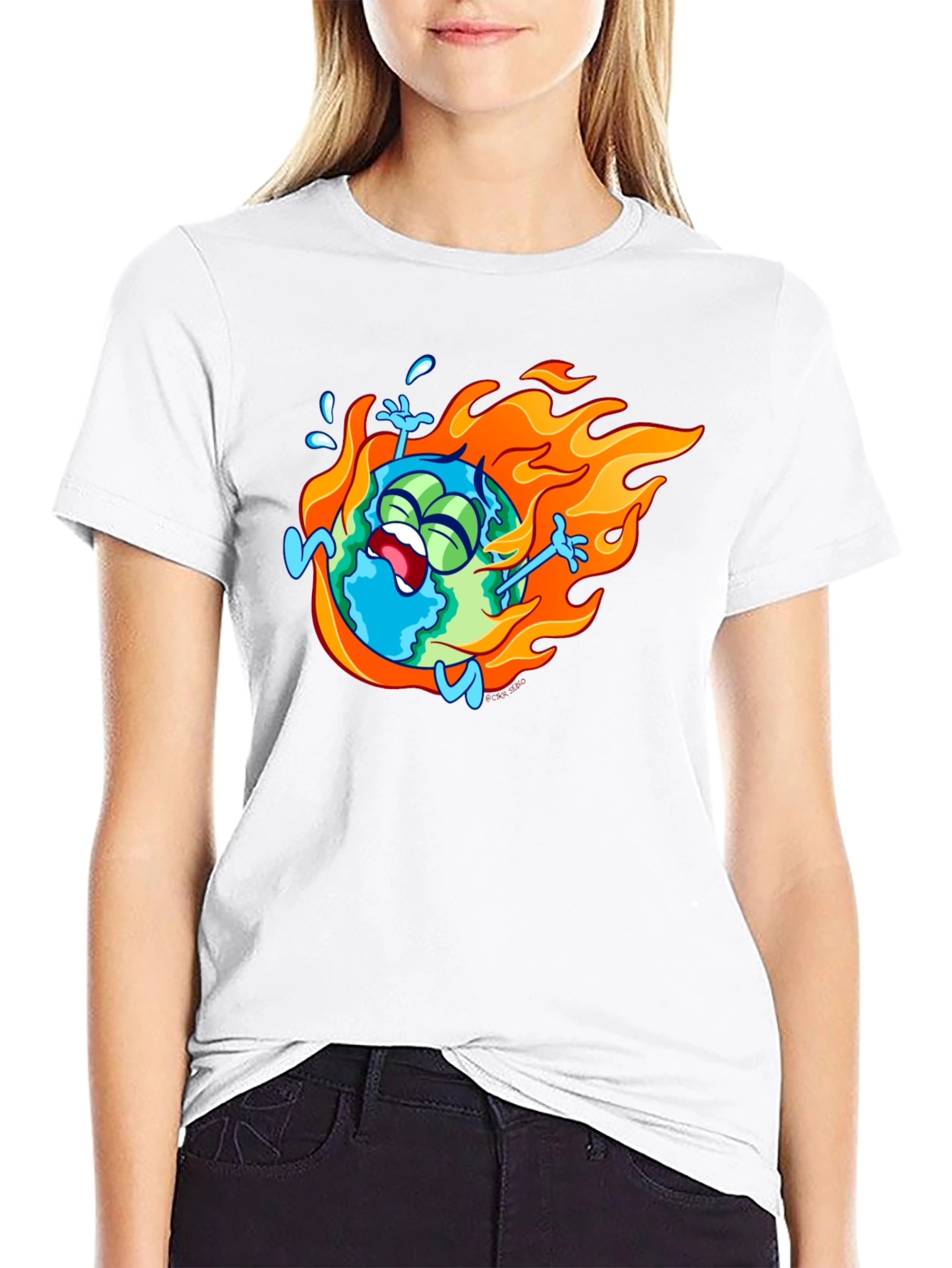Burning Earth Graphic Tee - Black Cotton T-Shirt