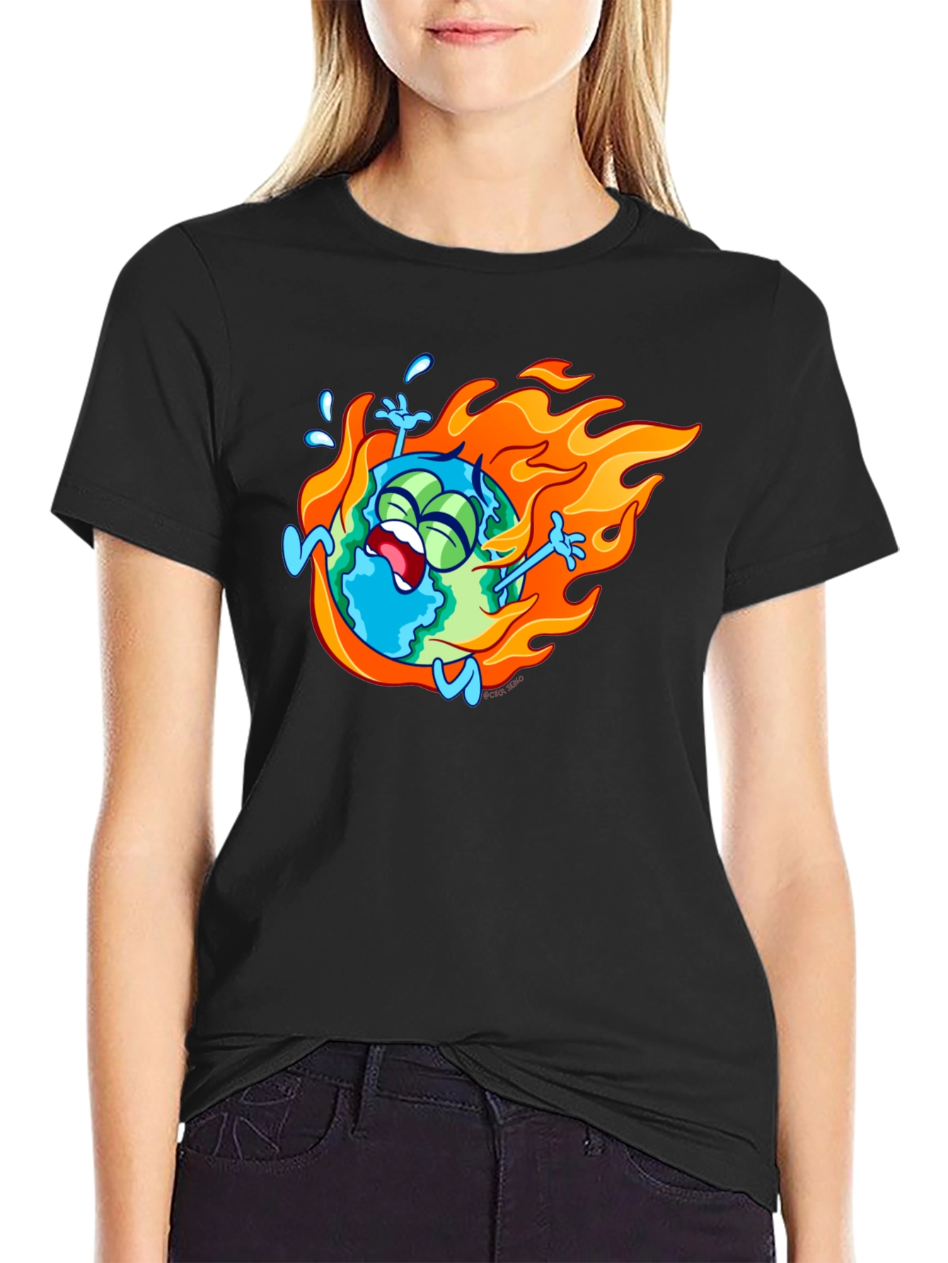 Burning Earth Graphic Tee - Black Cotton T-Shirt