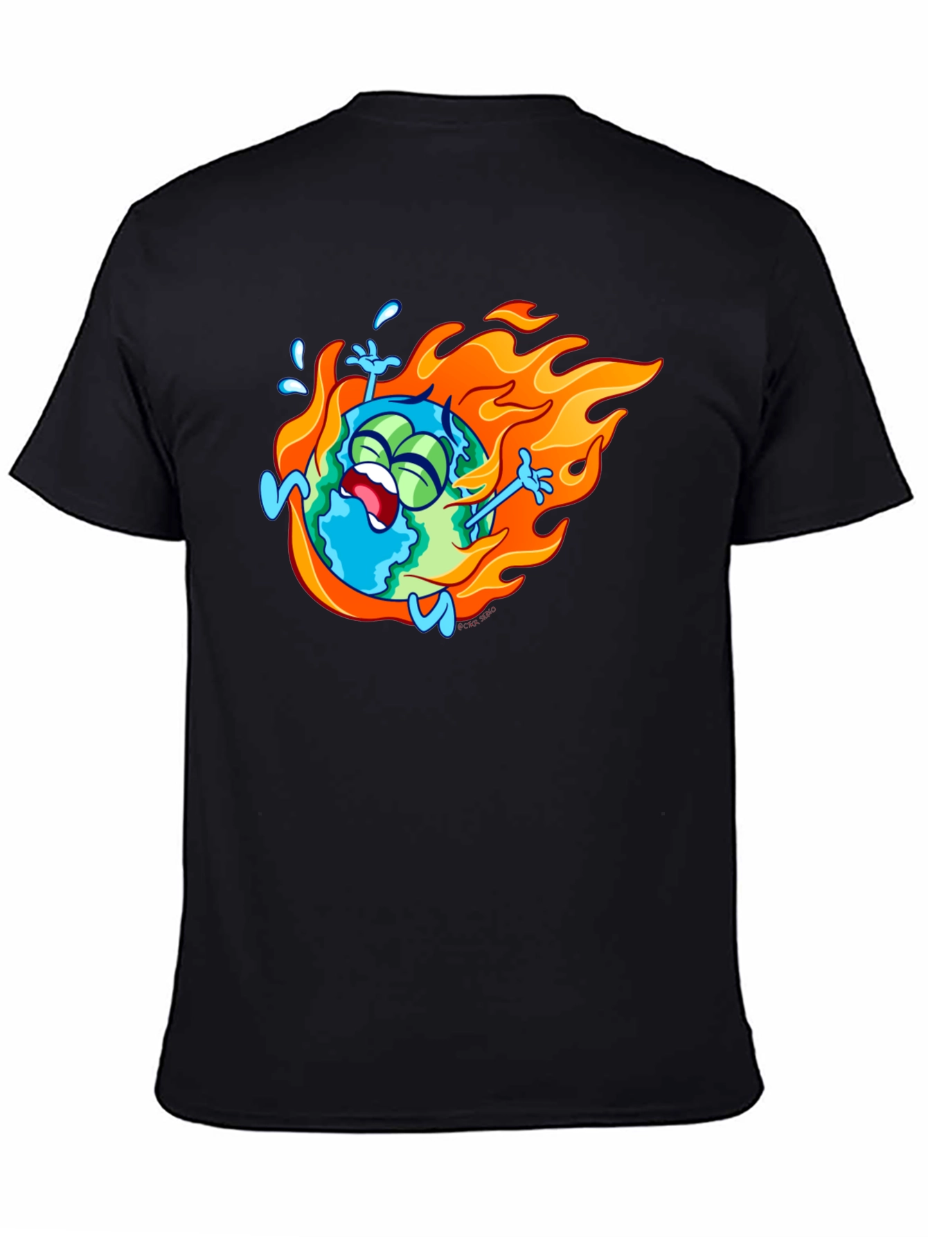 Burning Earth Graphic Tee - Black Cotton T-Shirt