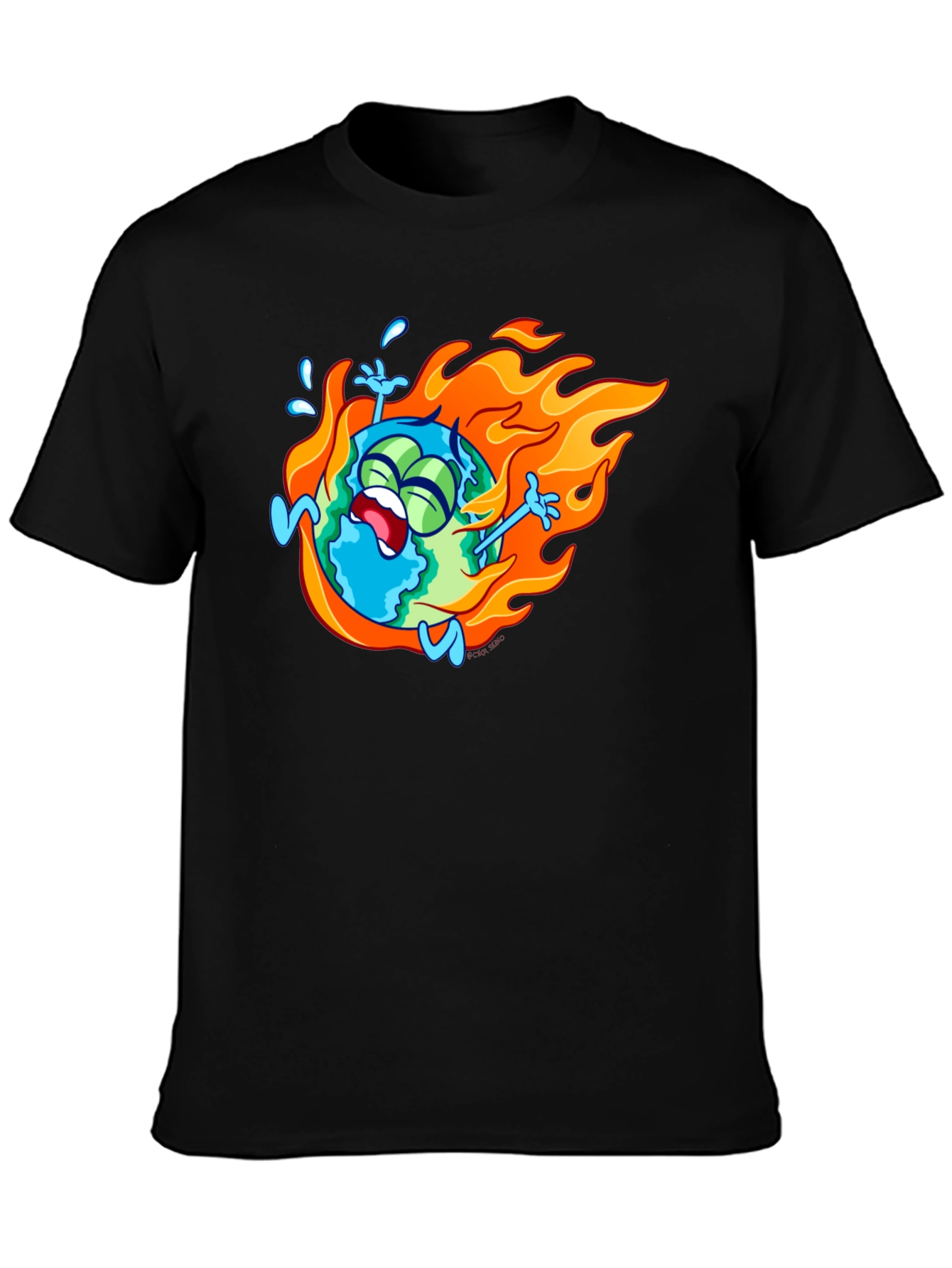 Burning Earth Graphic Tee - Black Cotton T-Shirt