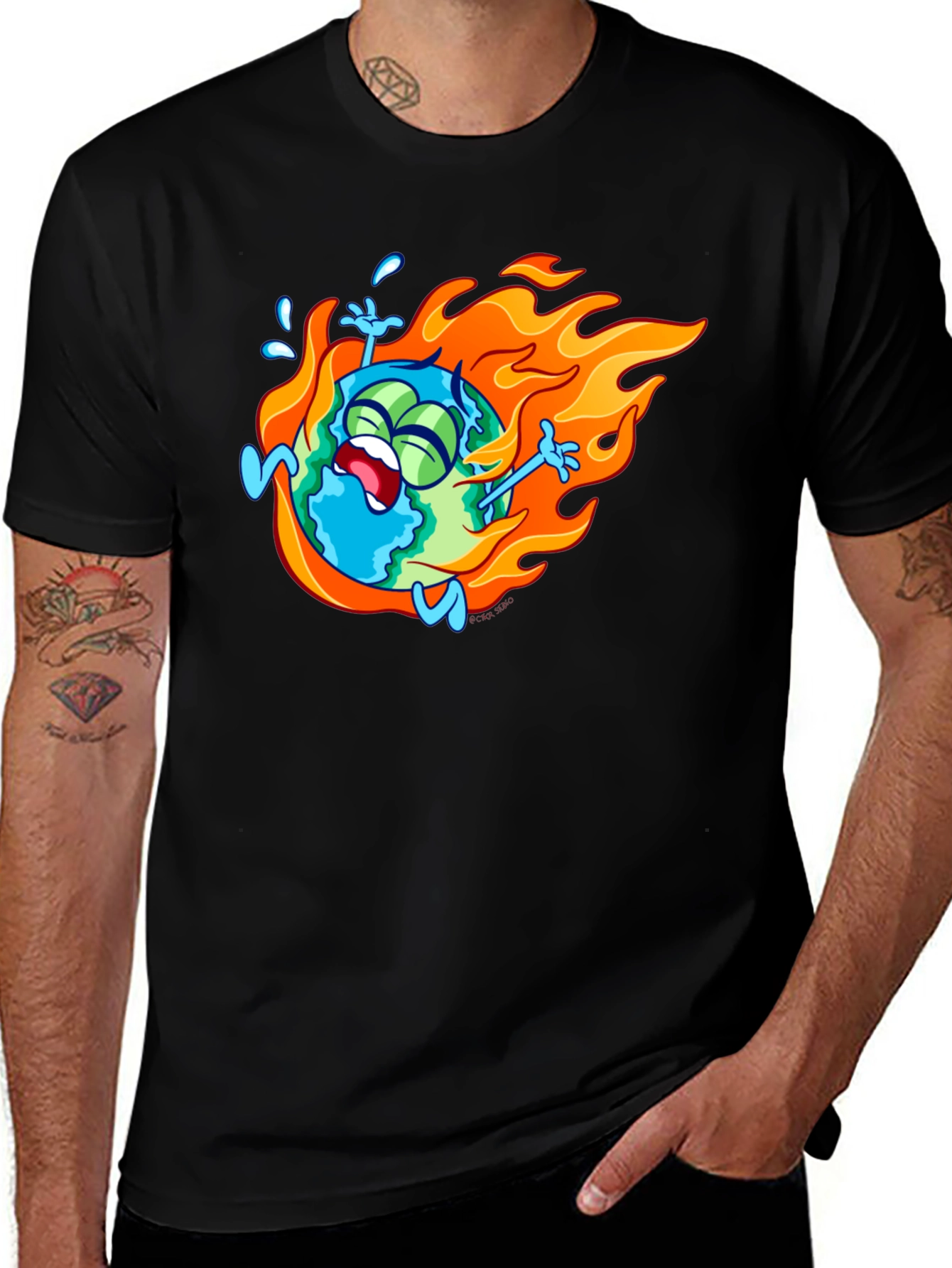 Burning Earth Graphic Tee - Black Cotton T-Shirt