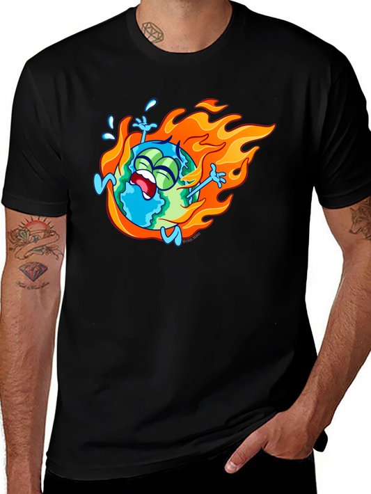 Burning Earth Graphic Tee - Black Cotton T-Shirt