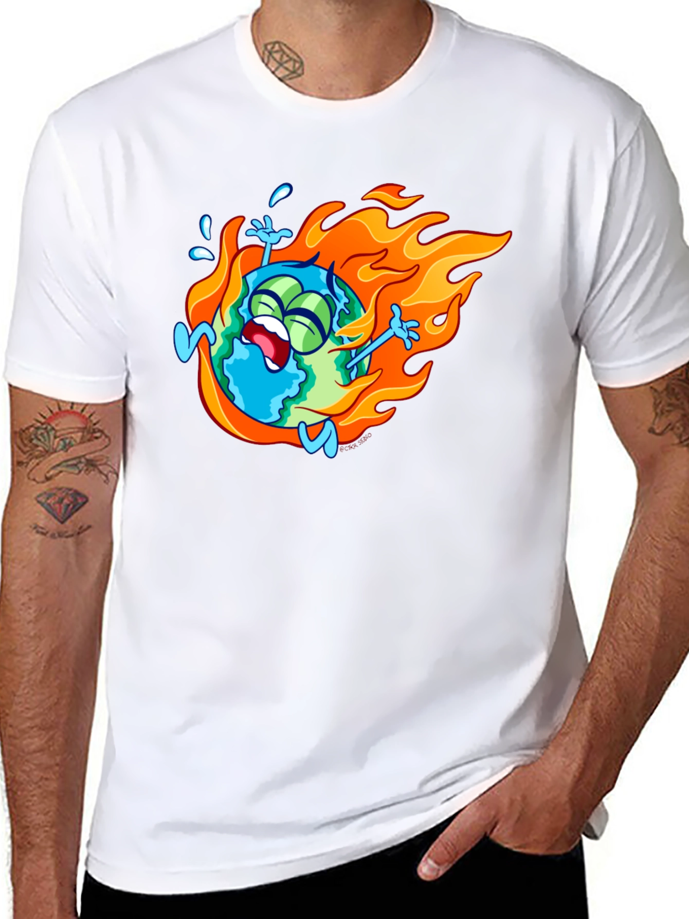 Burning Earth Graphic Tee - Black Cotton T-Shirt