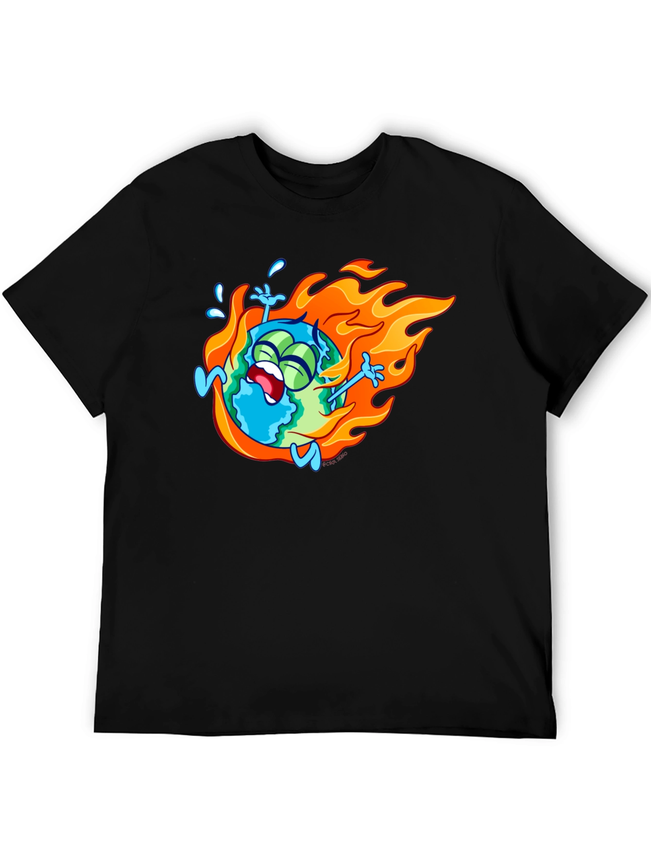 Burning Earth Graphic Tee - Black Cotton T-Shirt