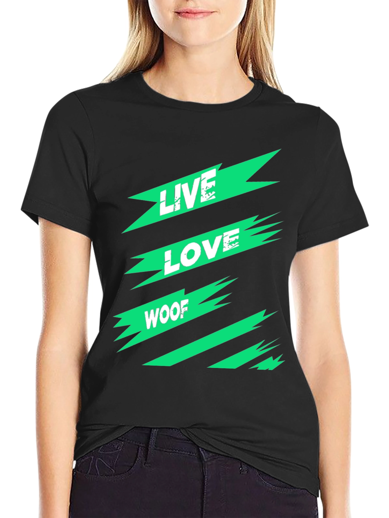 Live Love Woof Graphic Tee - Modern Black T-Shirt