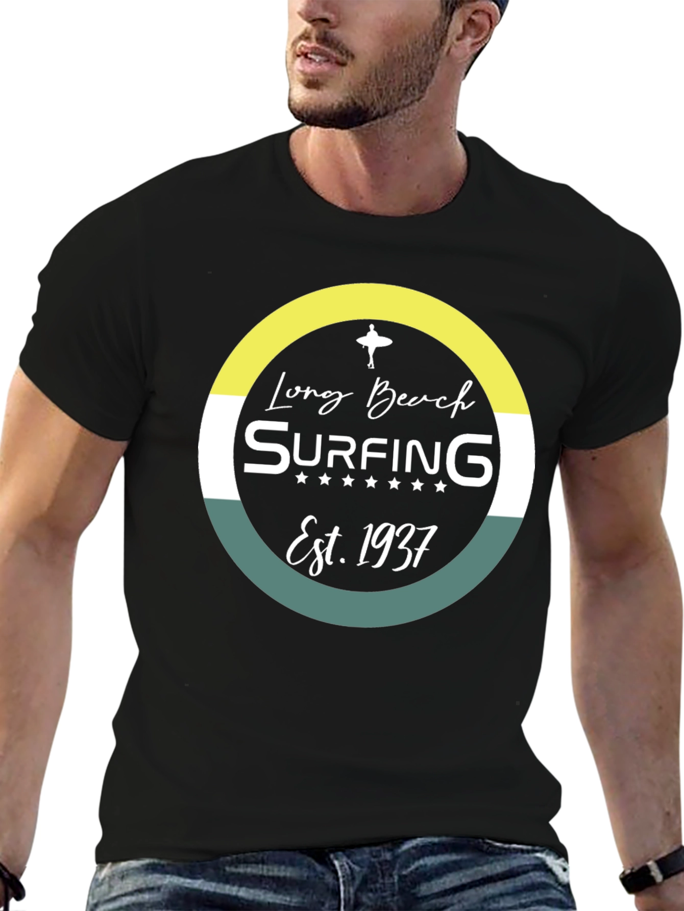 Long Beach Surfing Est. 1937 Black Graphic Tee