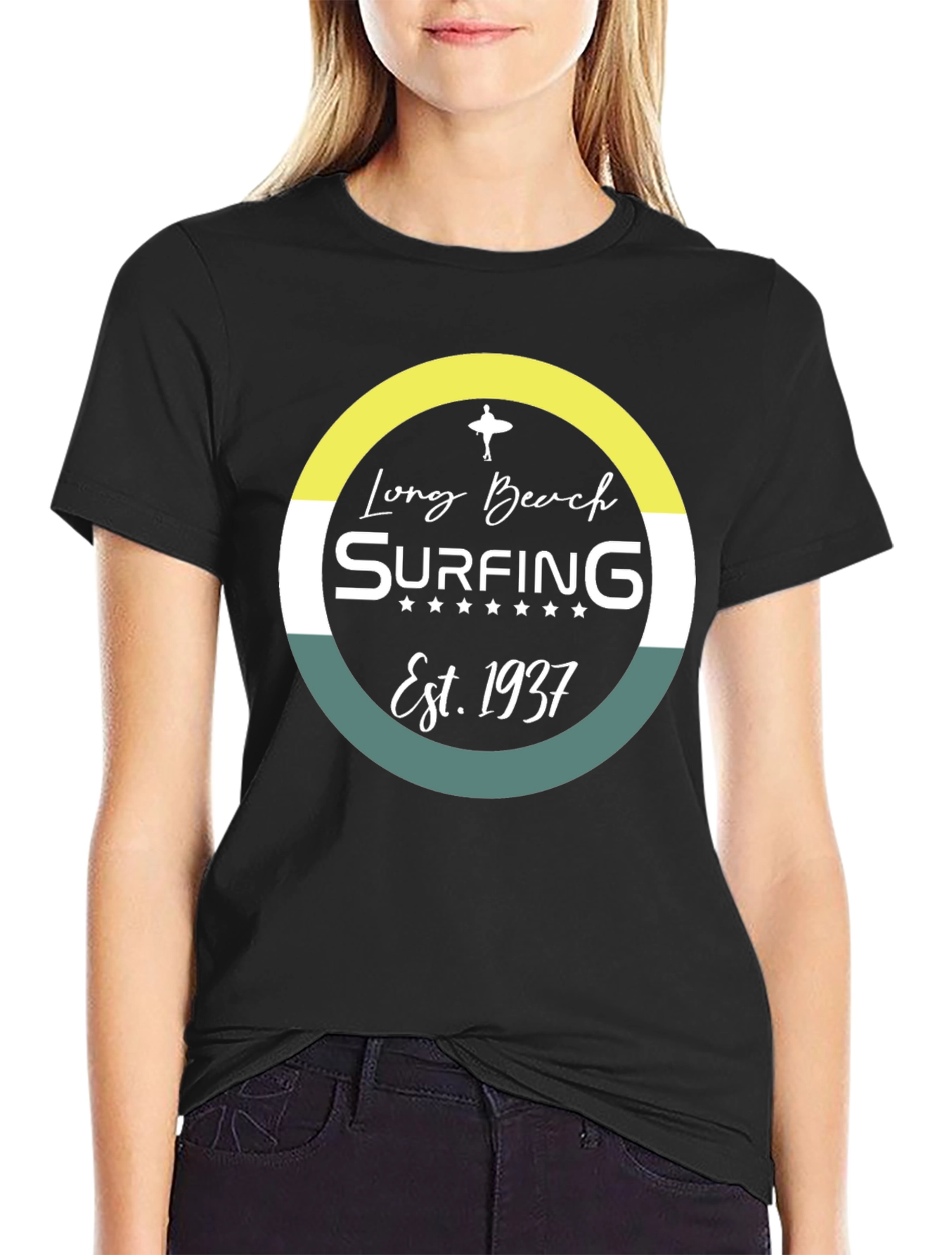 Long Beach Surfing Est. 1937 Black Graphic Tee