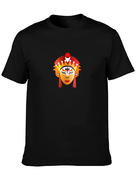 Black T-Shirt with Graphic Mask Design