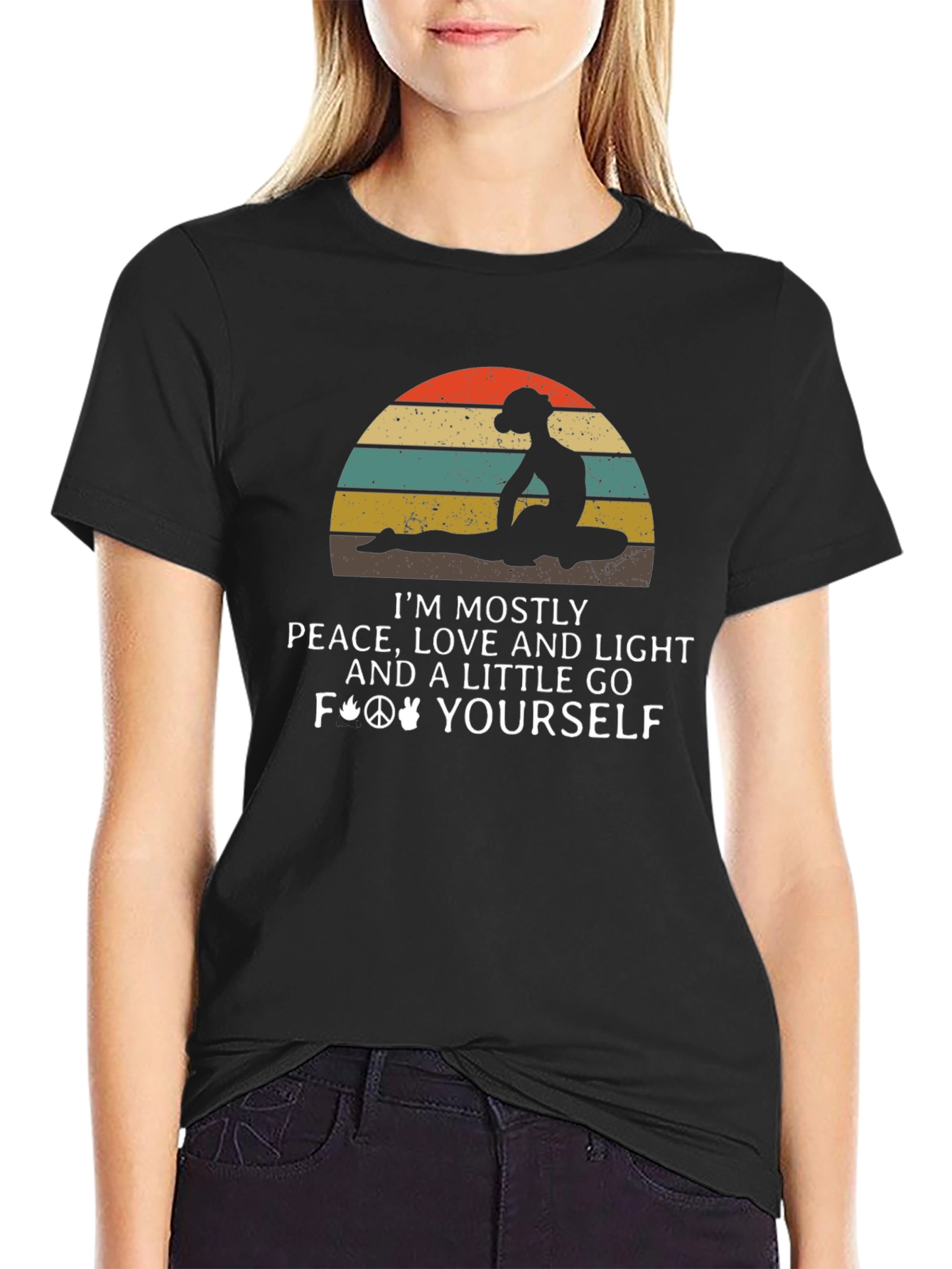 Peace Love Yoga Black Graphic T-Shirt