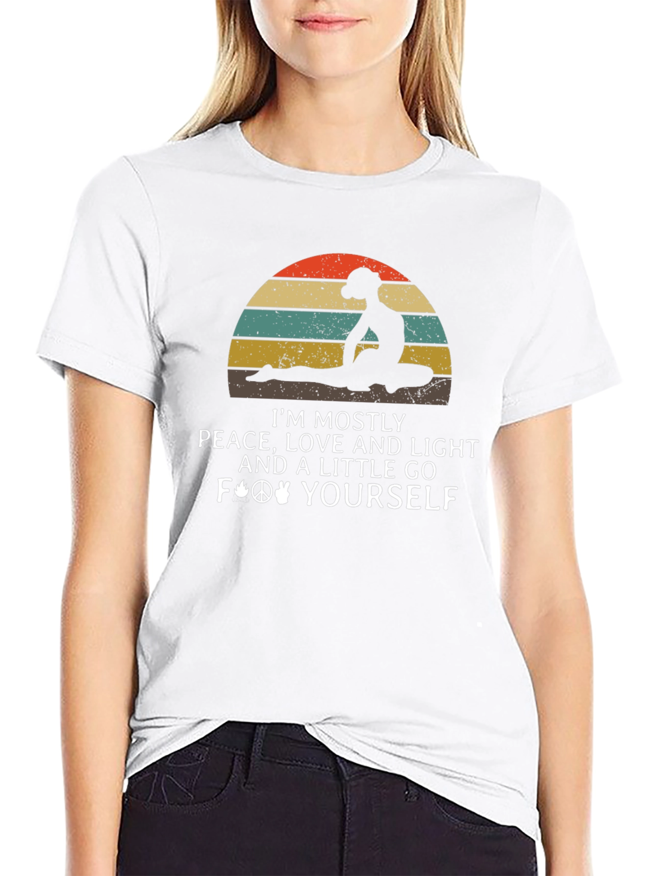 Peace Love Yoga Black Graphic T-Shirt