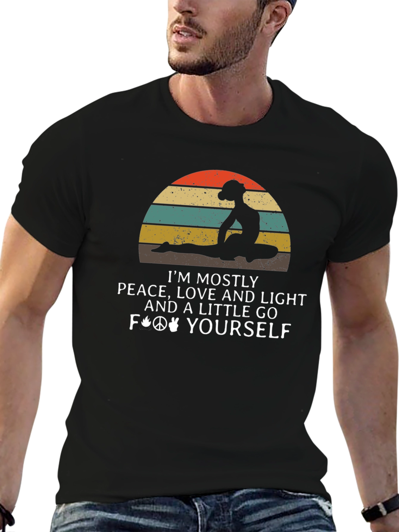 Peace Love Yoga Black Graphic T-Shirt
