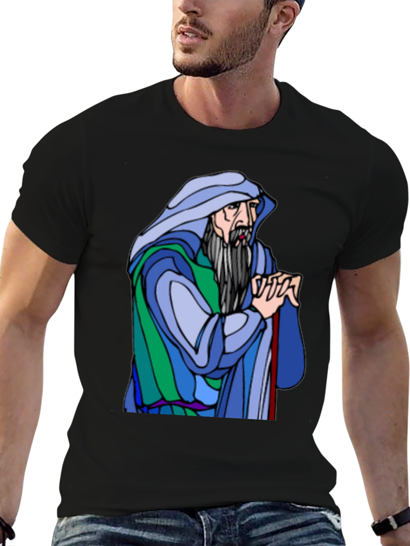 Wizard Graphic Tee - Black Cotton Blend Shirt