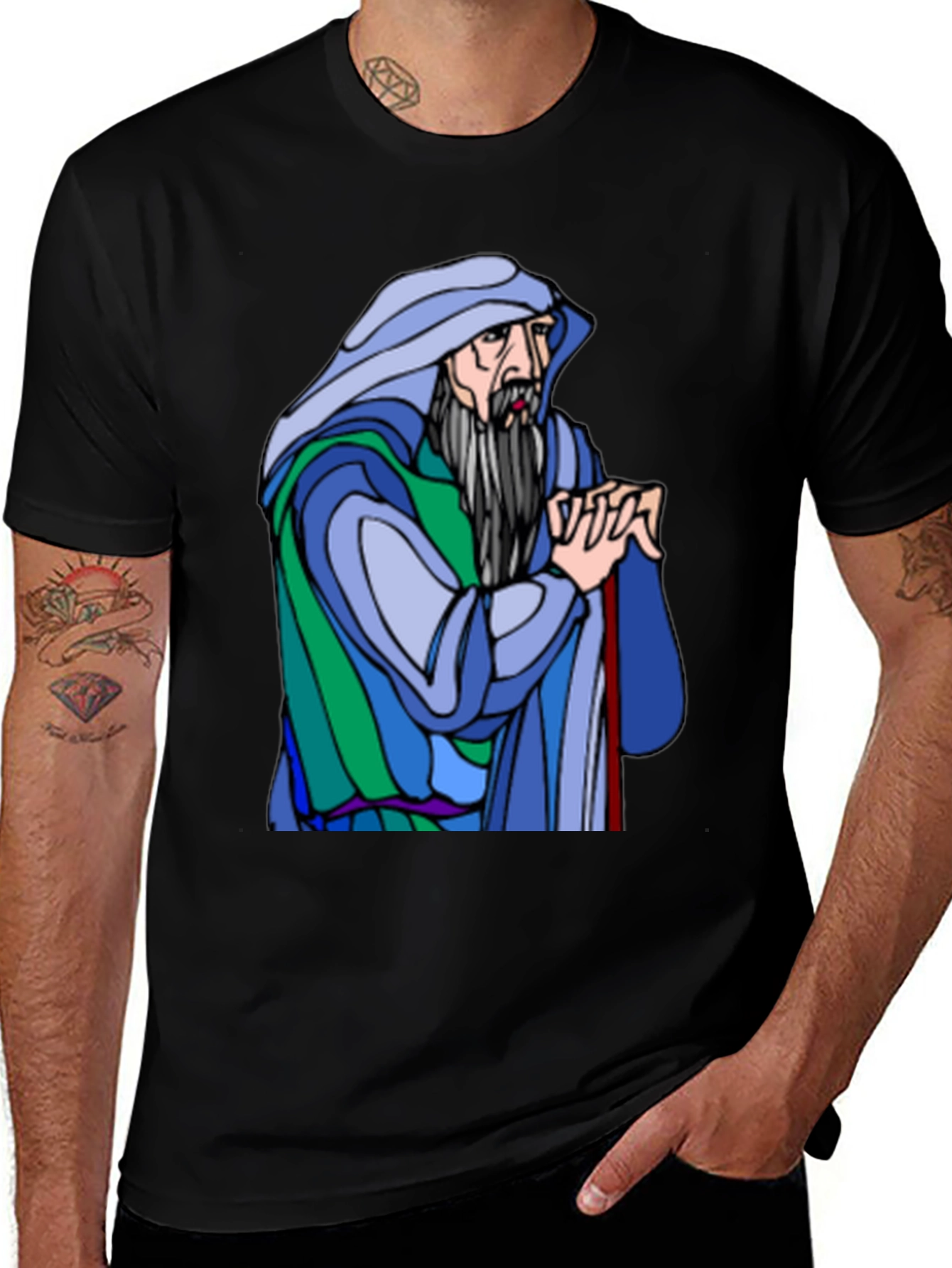 Wizard Graphic Tee - Black Cotton Blend Shirt