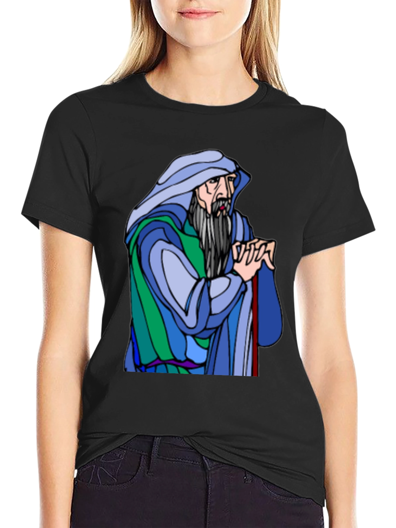 Wizard Graphic Tee - Black Cotton Blend Shirt