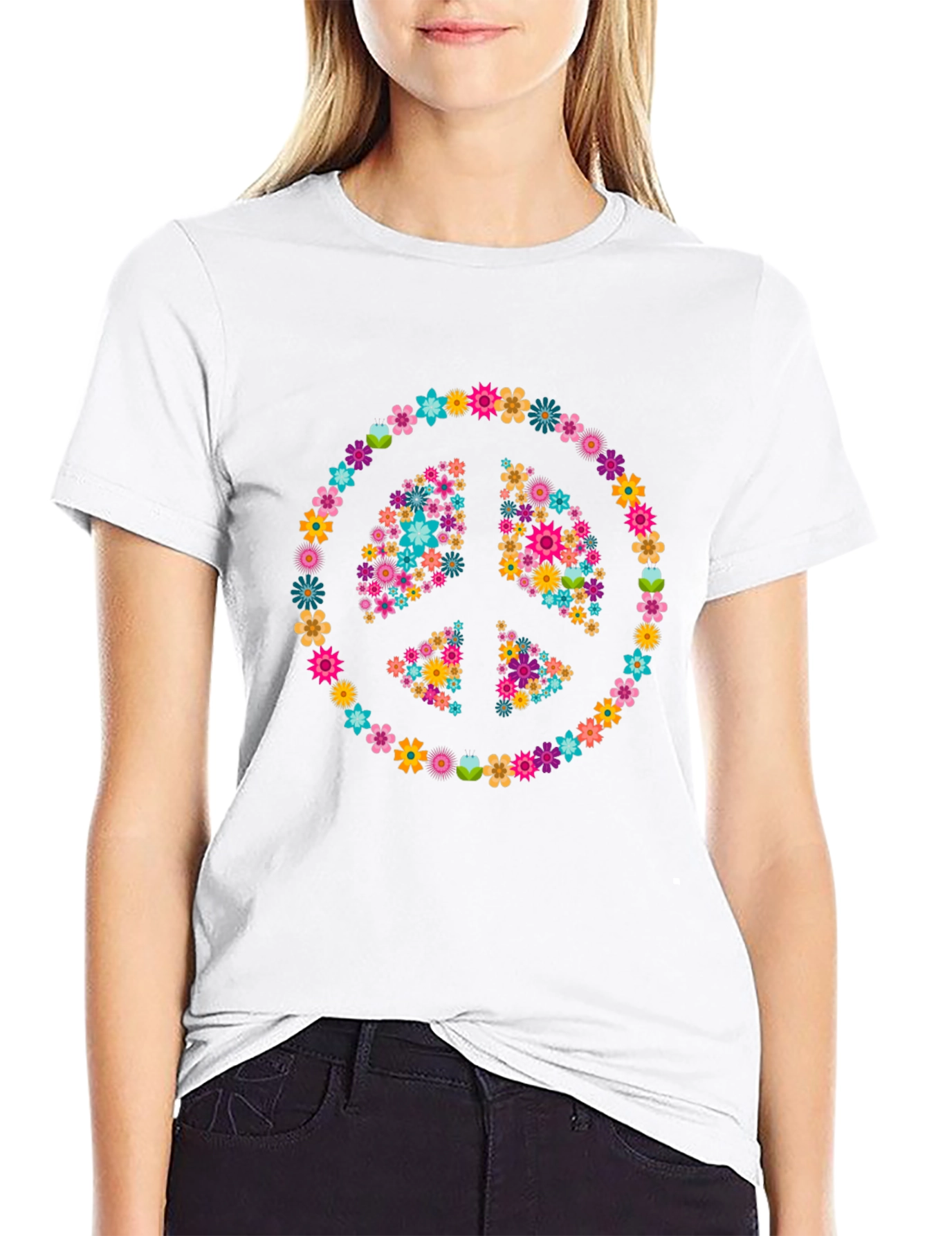 Floral Peace Sign Graphic T-Shirt