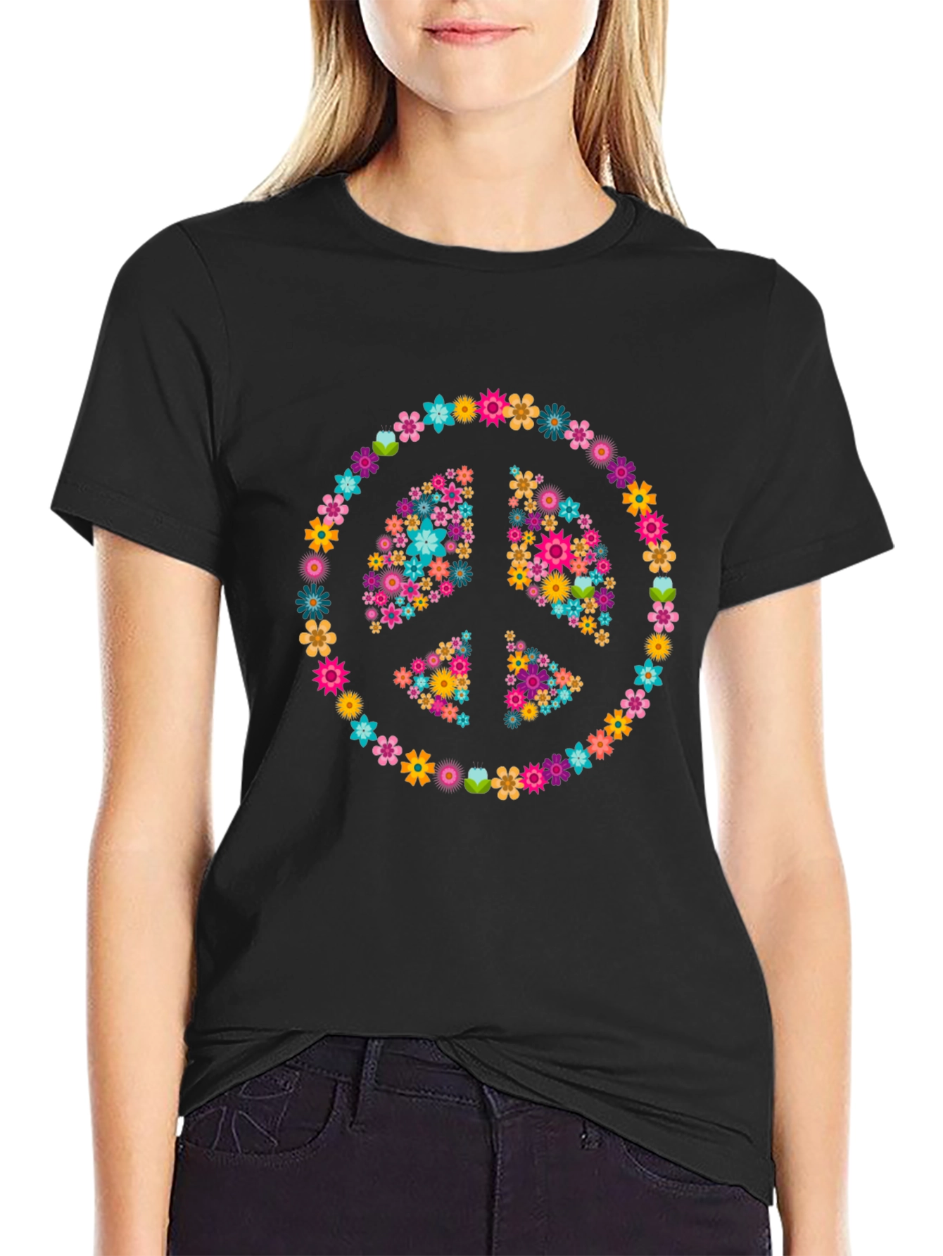 Floral Peace Sign Graphic T-Shirt