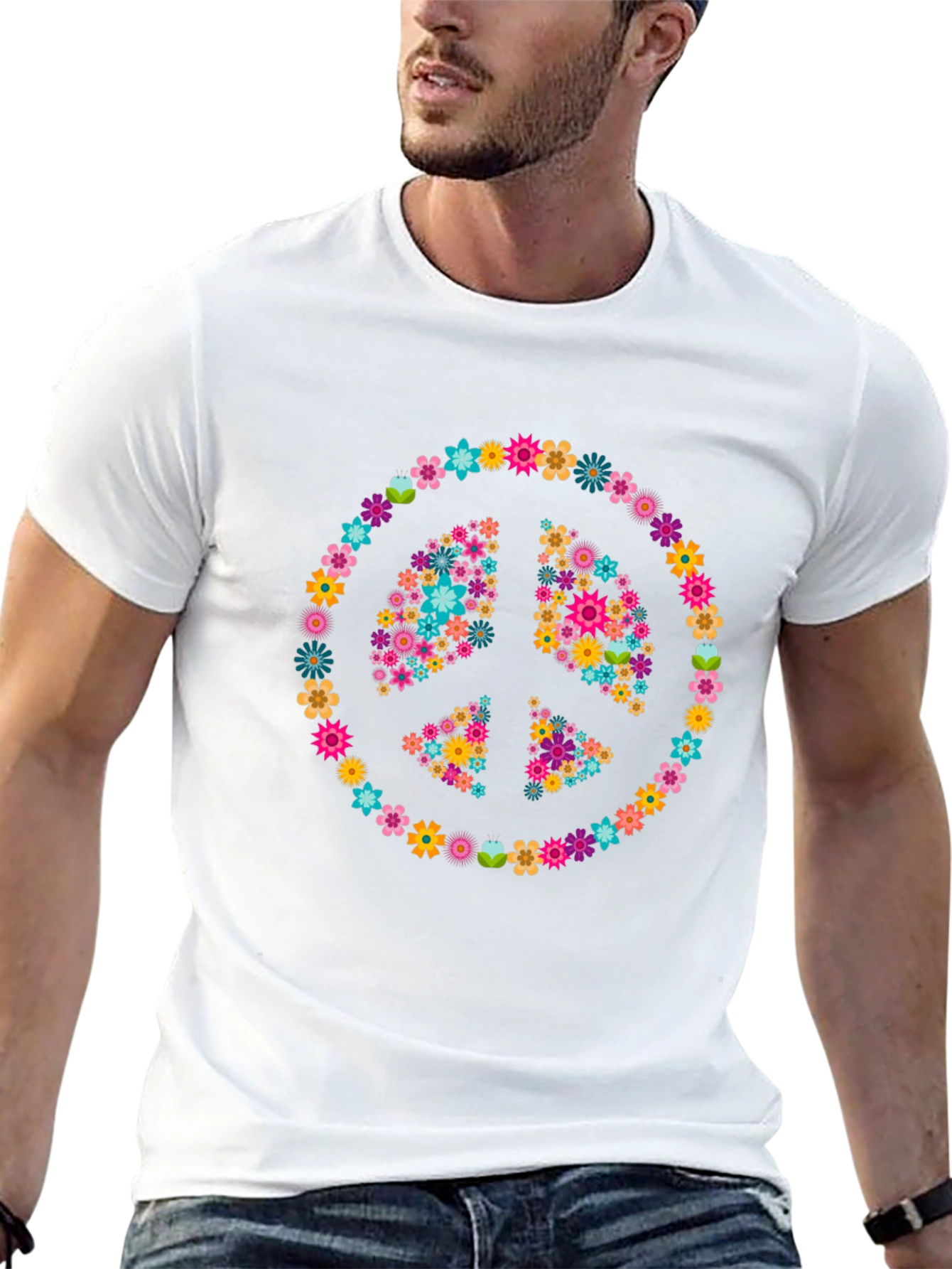 Floral Peace Sign Graphic T-Shirt
