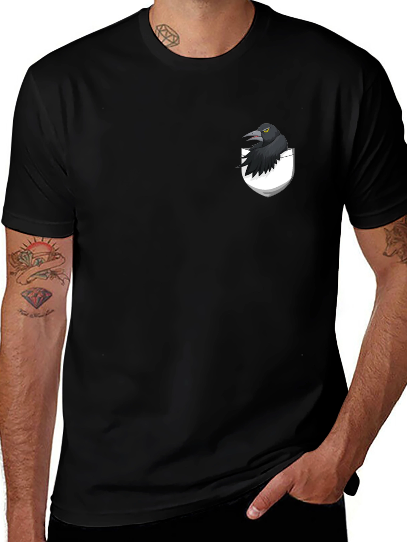 Raven in Pocket Graphic Tee - Black