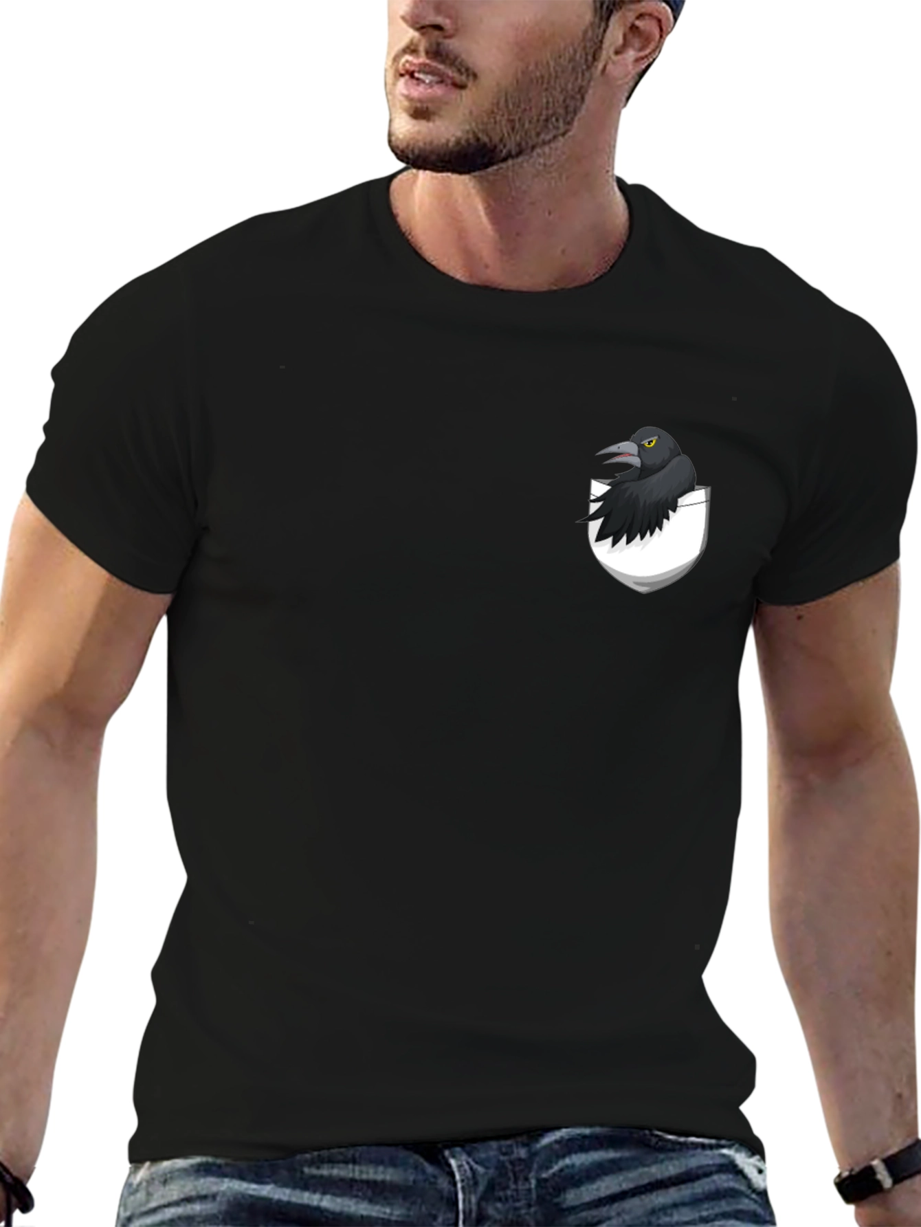 Raven in Pocket Graphic Tee - Black