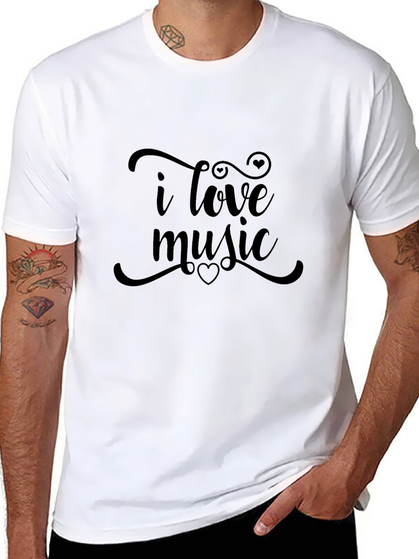 I Love Music Black Tee - Stylish Graphic T-Shirt
